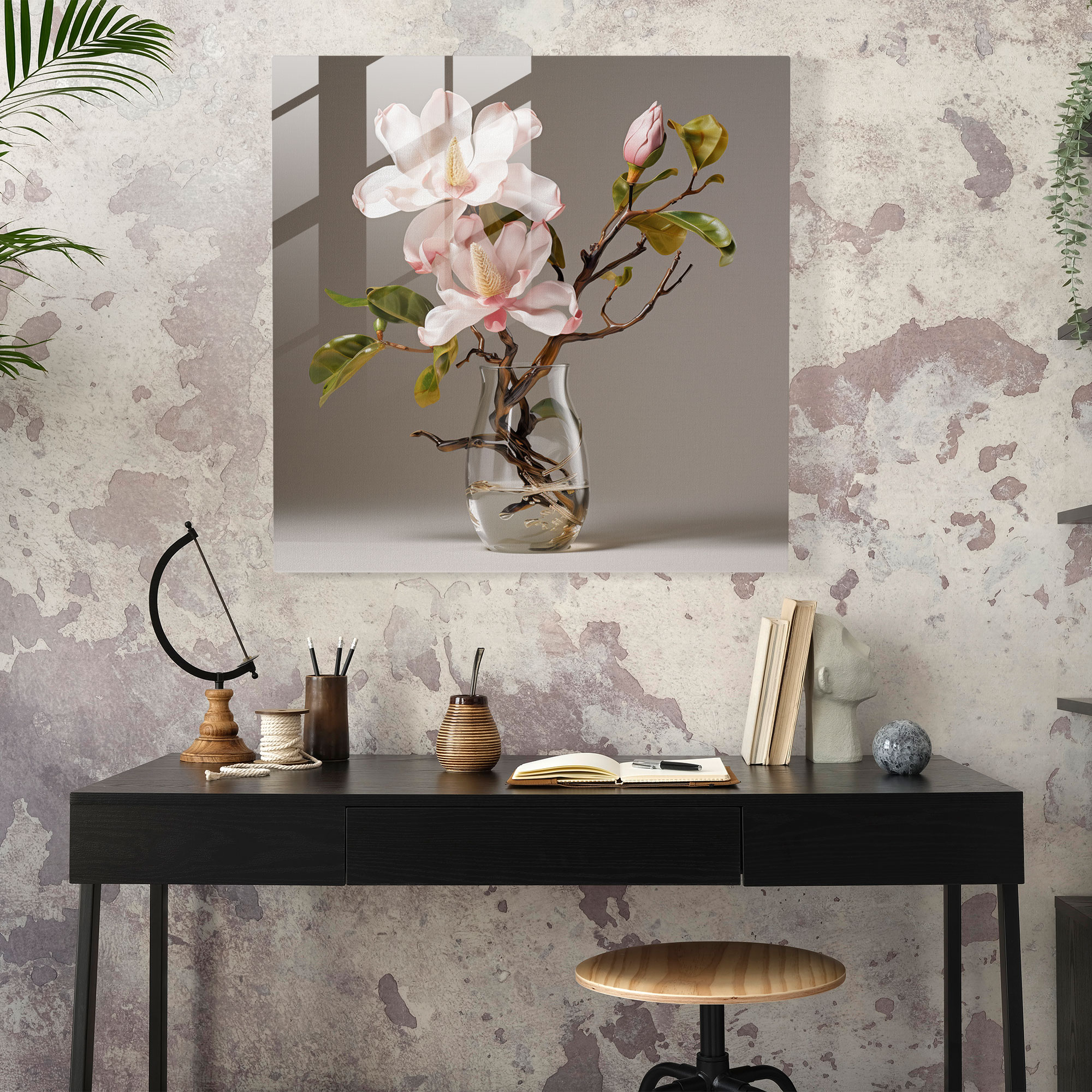 Magnolia Photorealistic Glass Print - Magnolia, Elegance, Lifelike, Glass Art