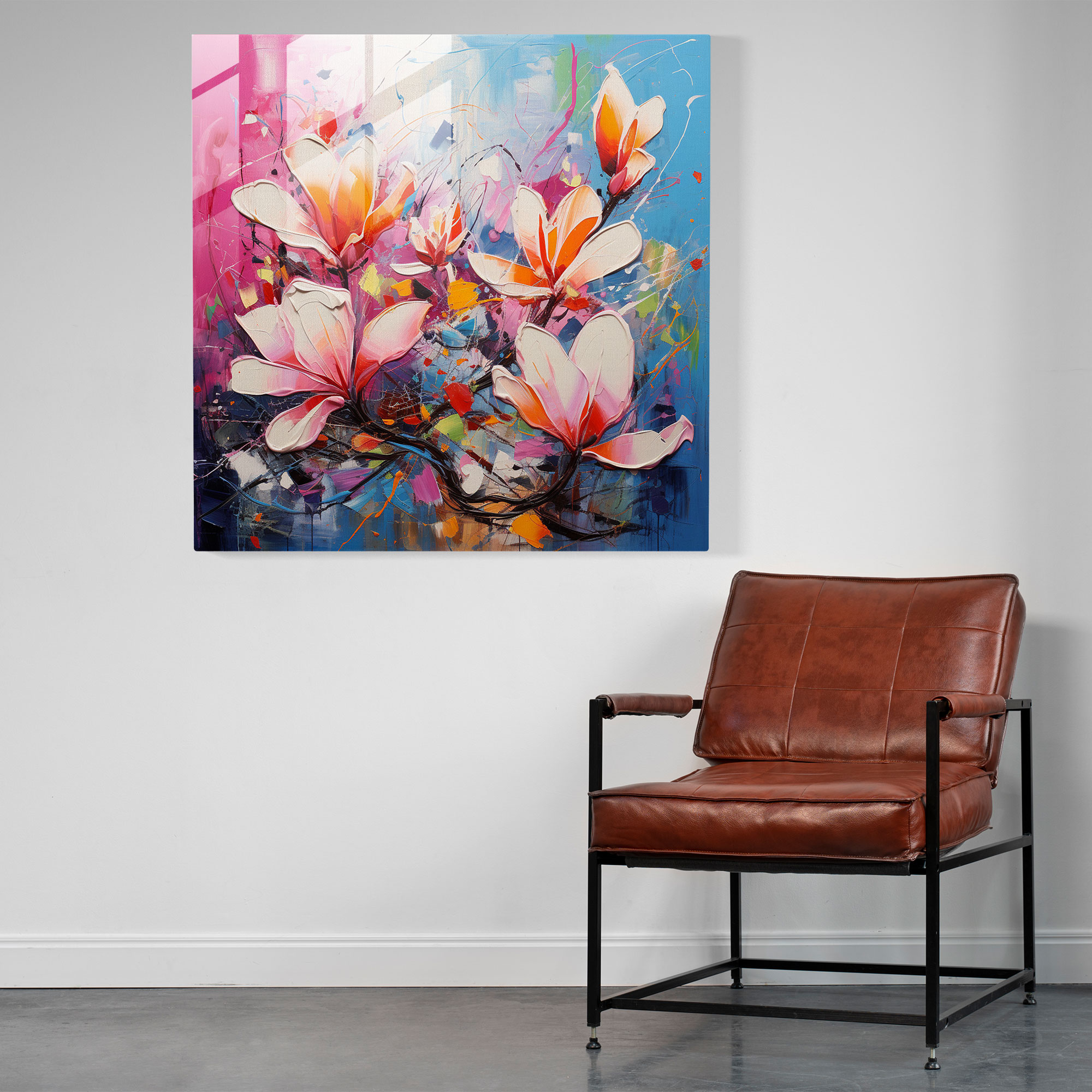 Magnolia Glass Print - Modern Abstract Floral Wall Art - Magnolia, Glass Print, Vibrant, Wall Decoration