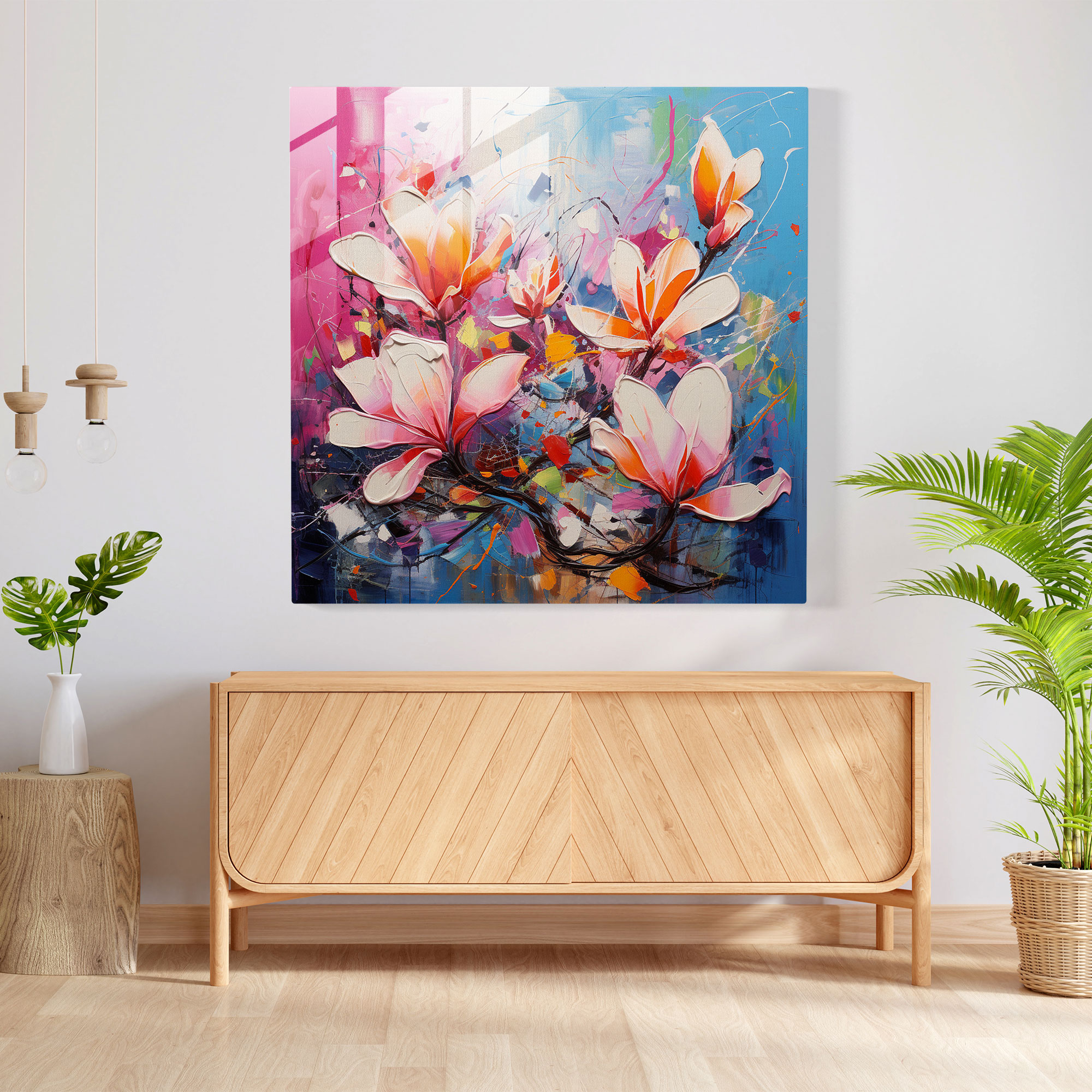 Magnolia Glass Print - Modern Abstract Floral Wall Art - Magnolia, Glass Print, Vibrant, Wall Decoration