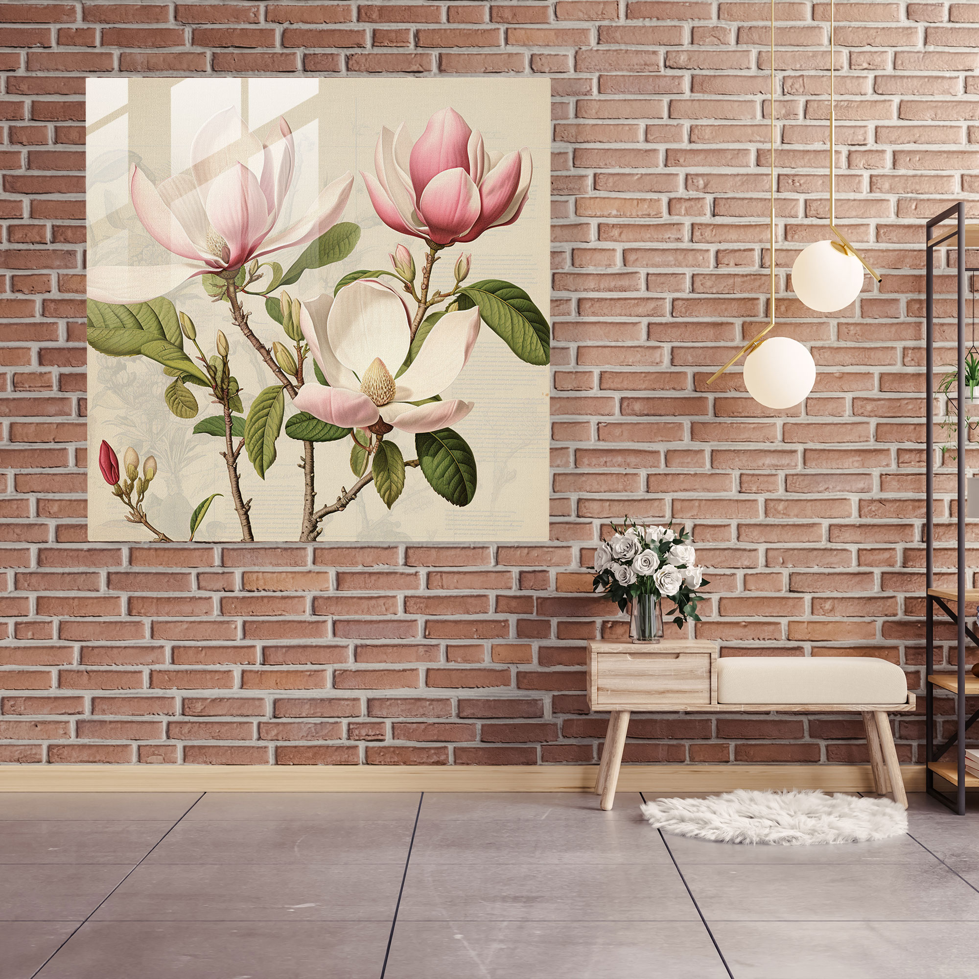 Magnolia Glass Print - Vintage Botanical Wall Decor - Magnolia, Timeless Beauty, Home Decoration, Glass Print