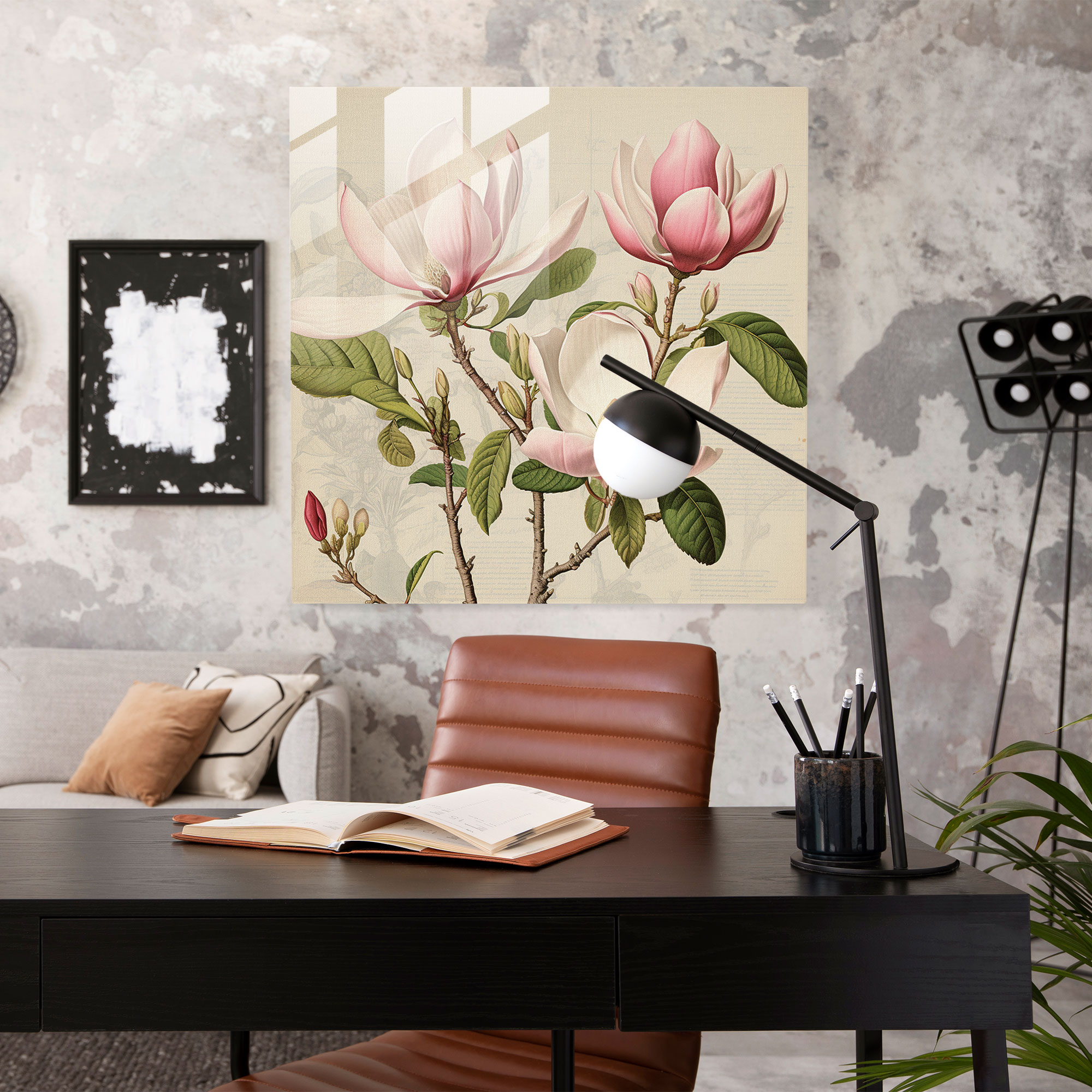 Magnolia Glass Print - Vintage Botanical Wall Decor - Magnolia, Timeless Beauty, Home Decoration, Glass Print