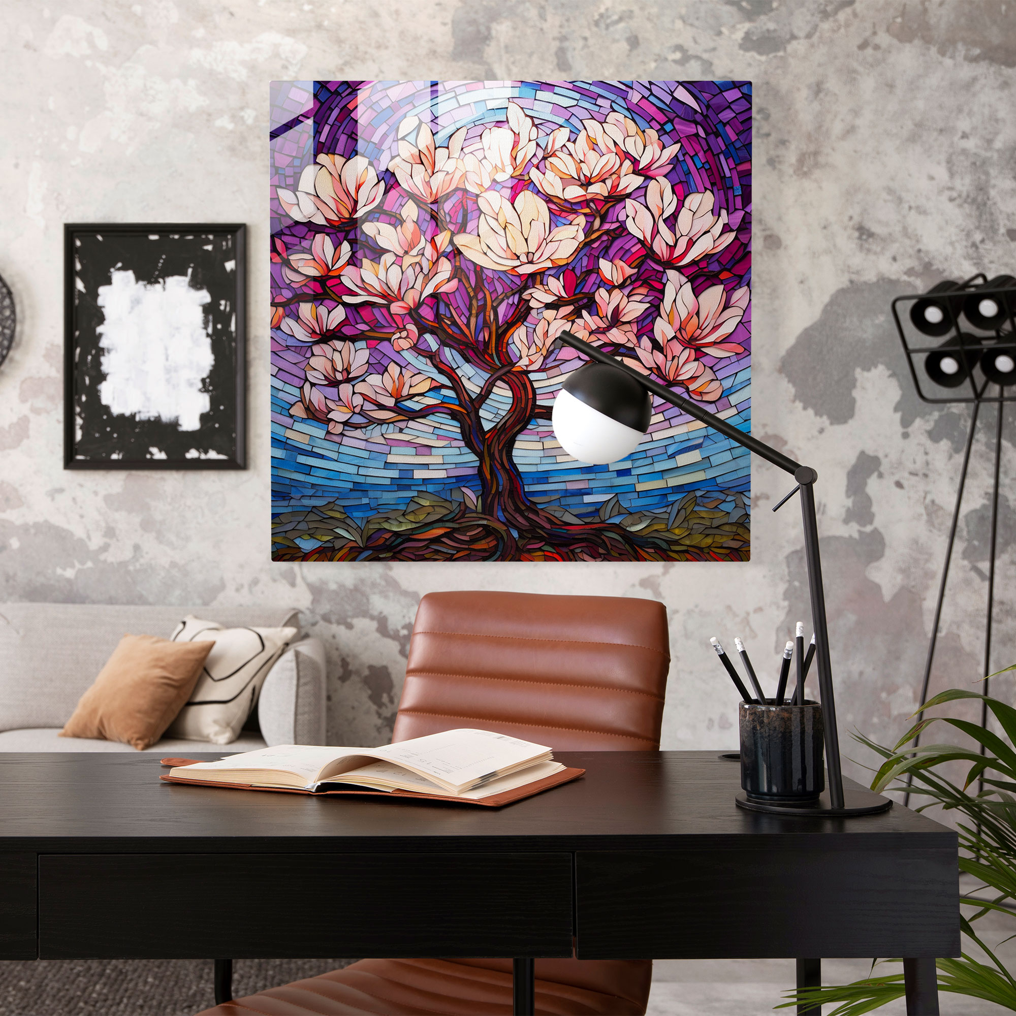 Magnolia Majesty Glass Print - Magnolia, Wall Decoration, Stained Glass Mosaic, Majestic