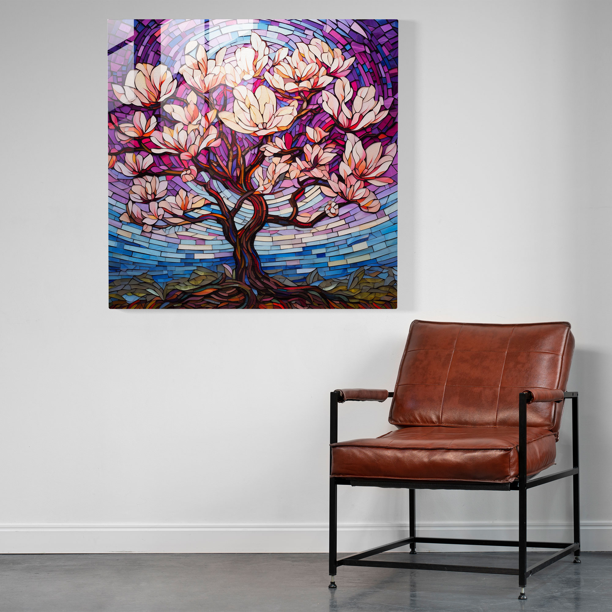 Magnolia Majesty Glass Print - Magnolia, Wall Decoration, Stained Glass Mosaic, Majestic
