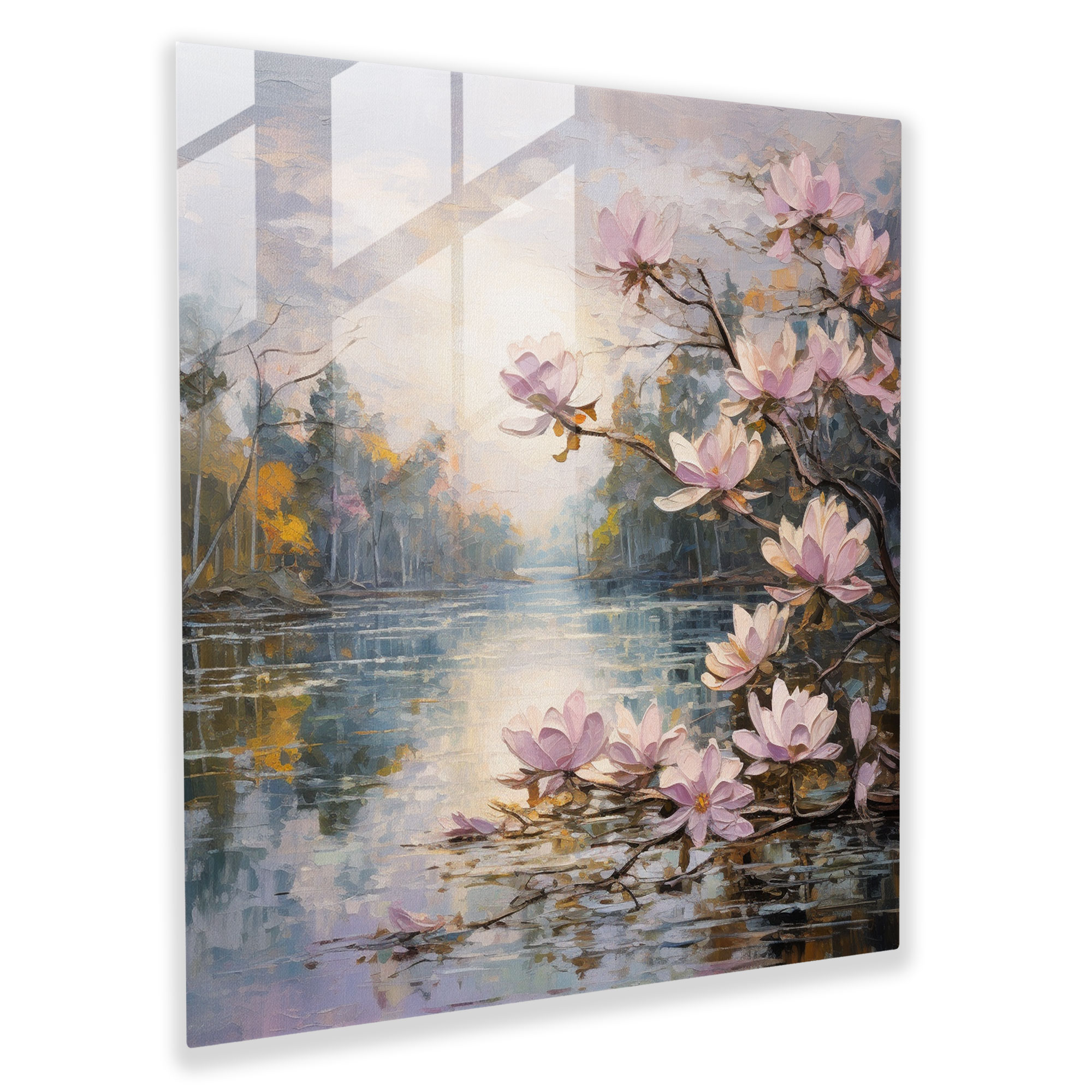 Magnolia Serenity Glass Print - Magnolia, Impressionist Brushstrokes, Glass Art, Glass Print