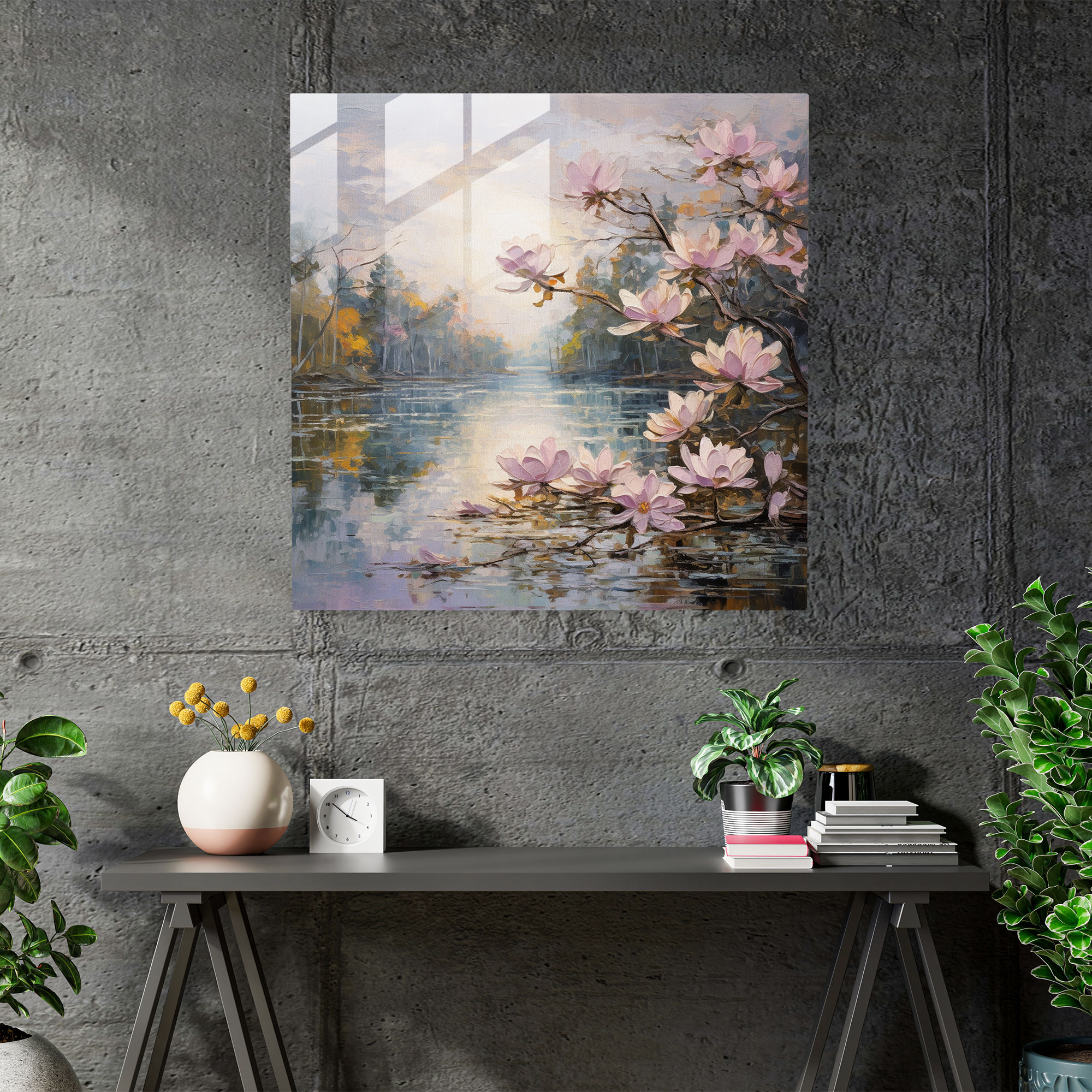 Magnolia Serenity Glass Print - Magnolia, Impressionist Brushstrokes, Glass Art, Glass Print