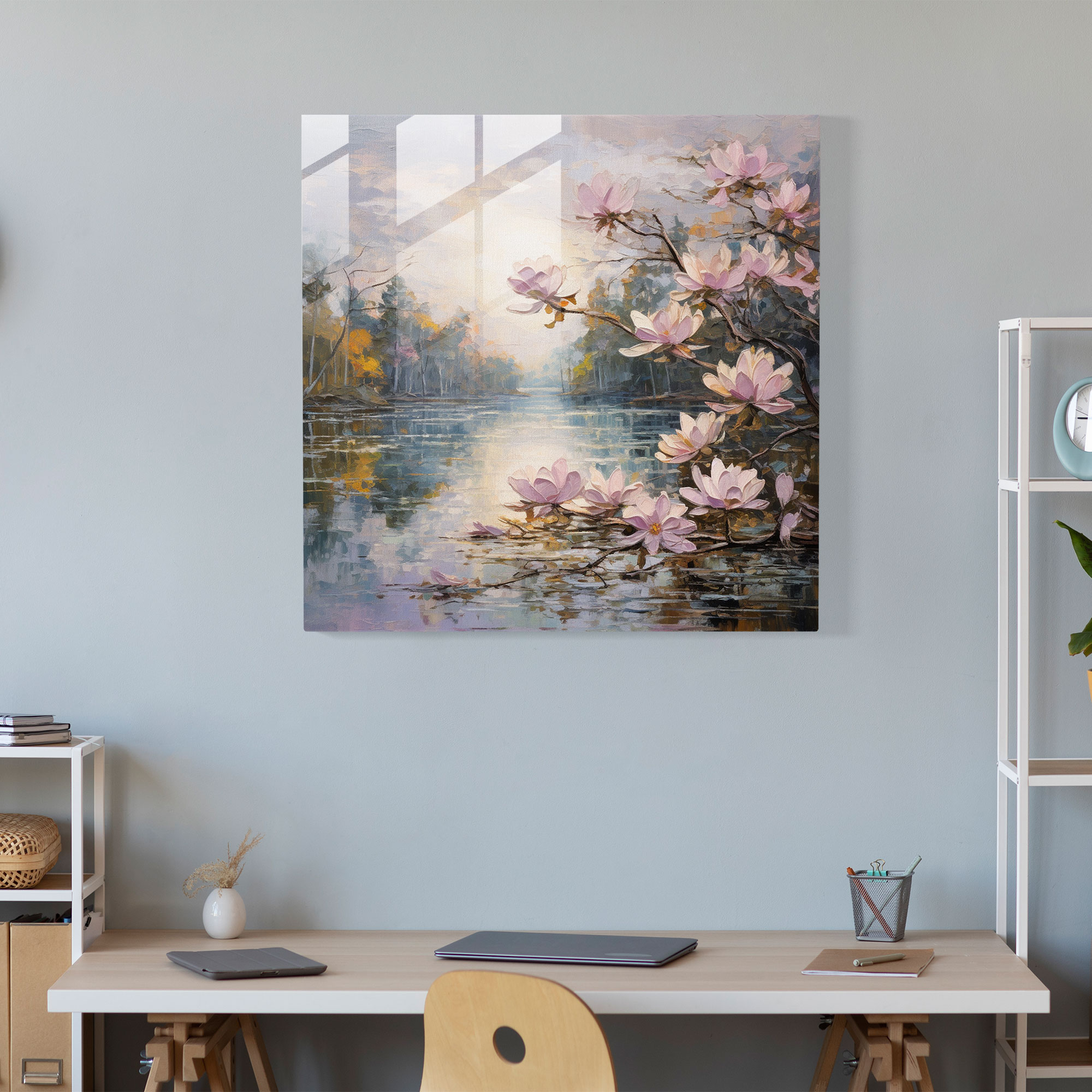 Magnolia Serenity Glass Print - Magnolia, Impressionist Brushstrokes, Glass Art, Glass Print