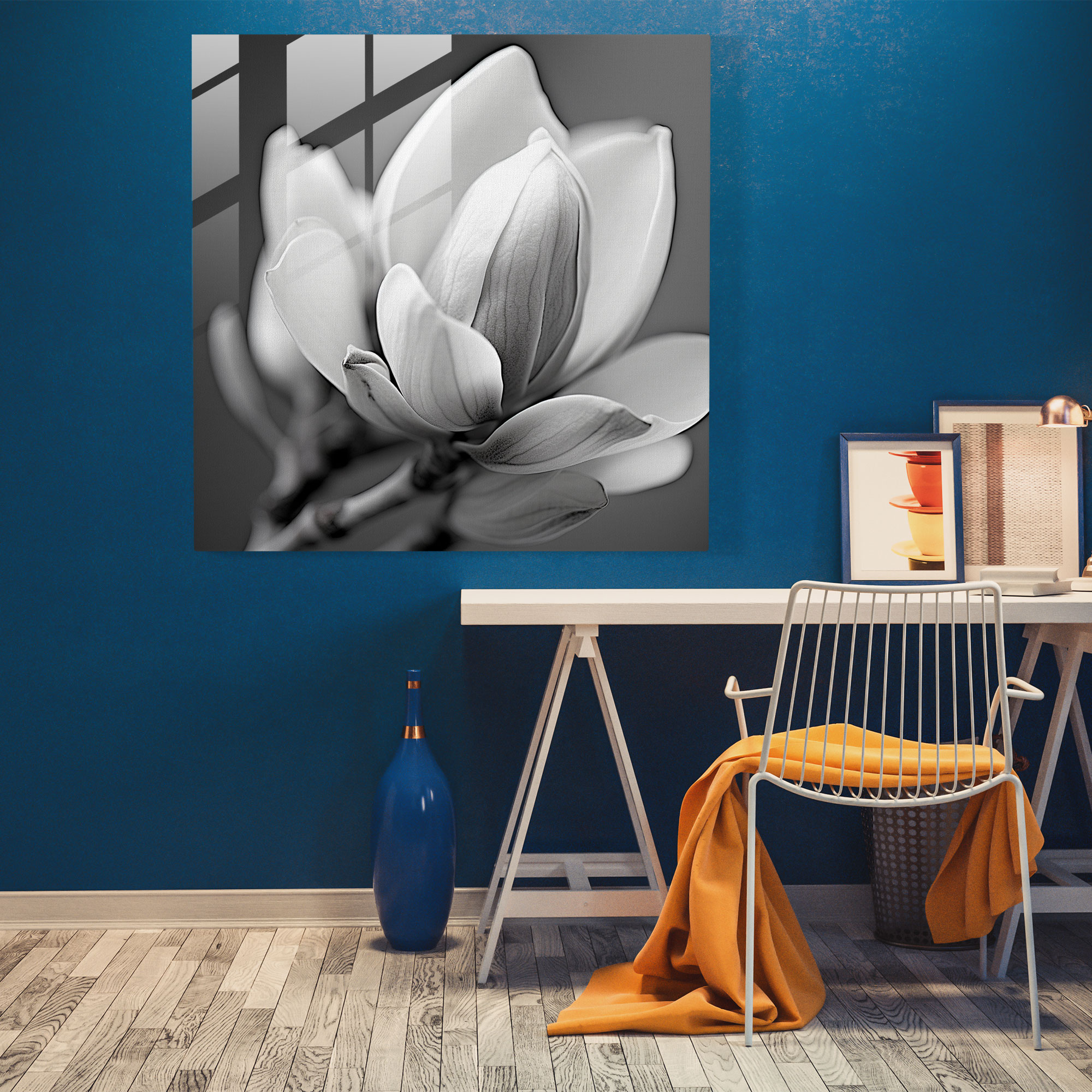 Monochrome Magnolia Glass Print - Magnolia, Monochrome, Glass Wall Art, Magnolia