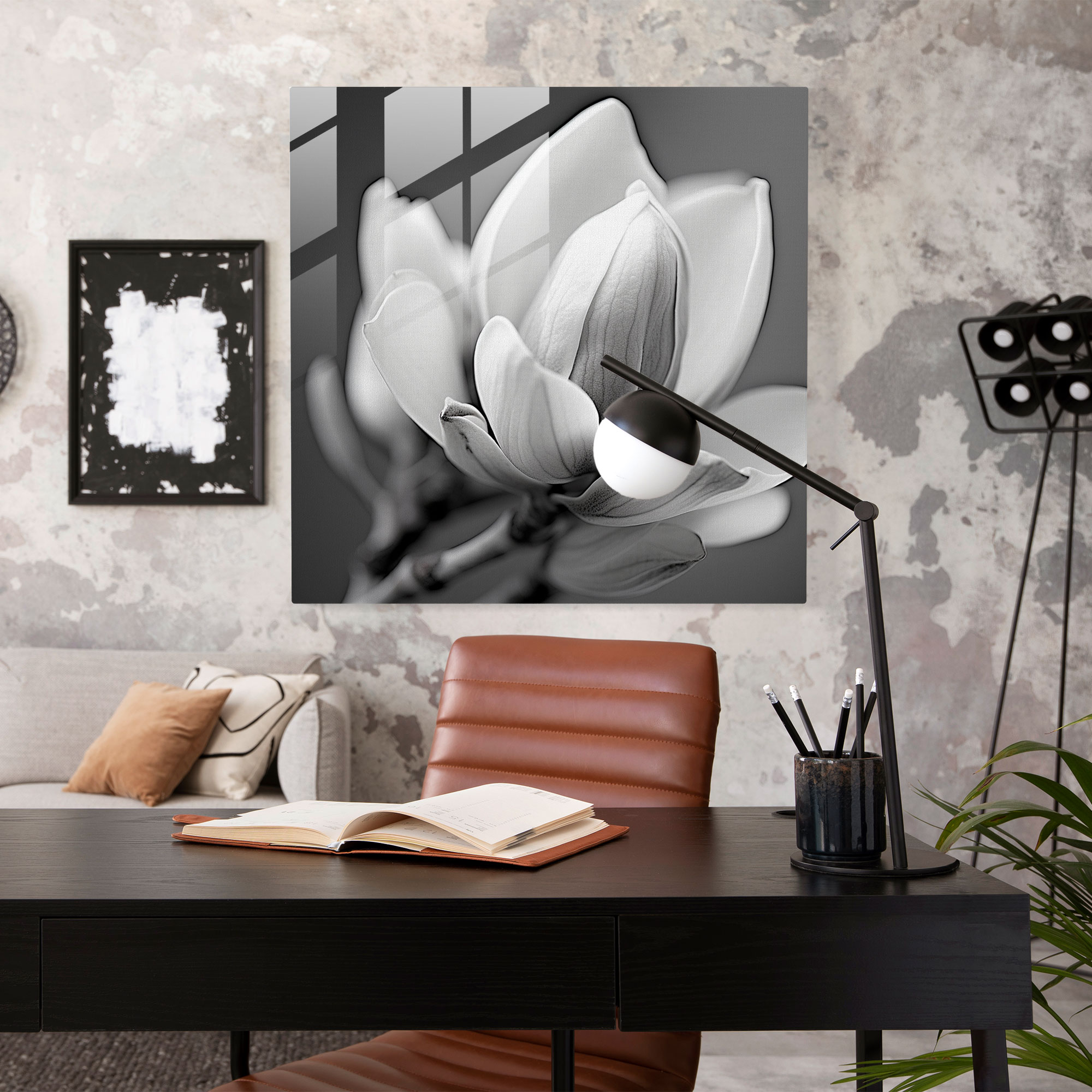 Monochrome Magnolia Glass Print - Magnolia, Monochrome, Glass Wall Art, Magnolia