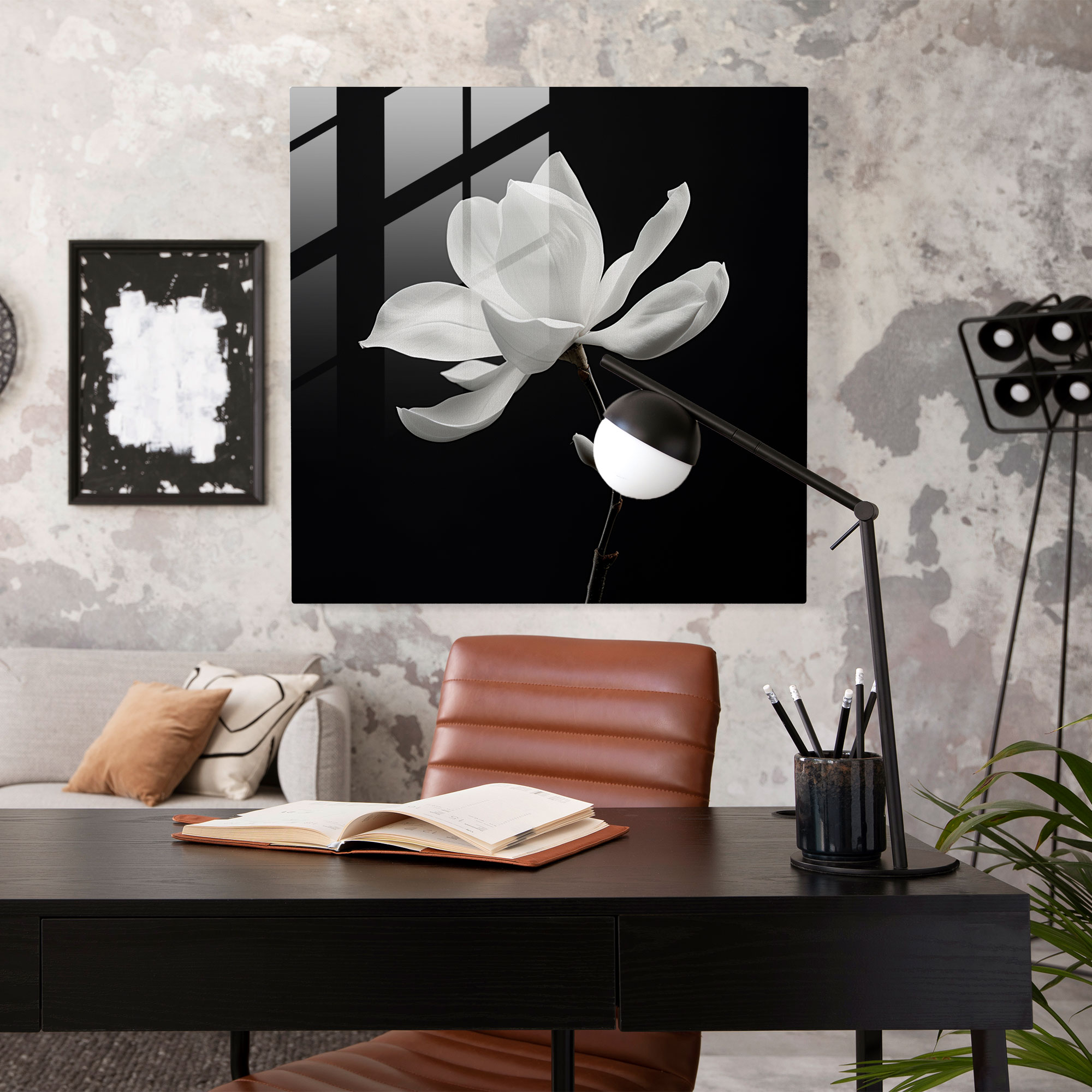 Minimal Magnolia Glass Print - Magnolia, Magnolia, Minimalist Design, Glass Art