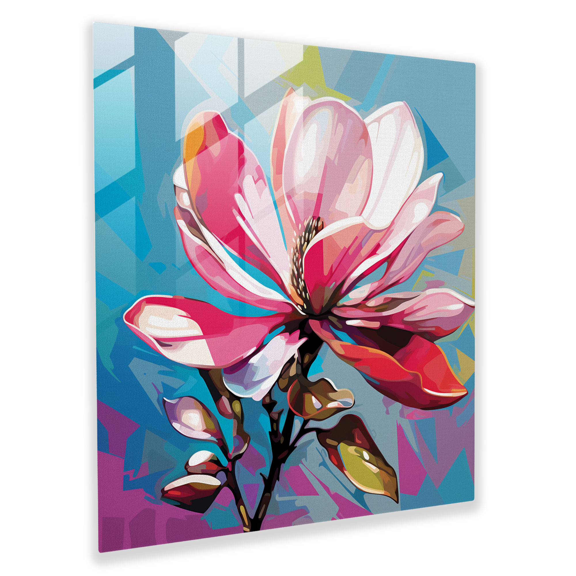 Pop Magnolia Glass Print - Magnolia, Vivid Colors, Bold Graphic Style, Glass Wall Art