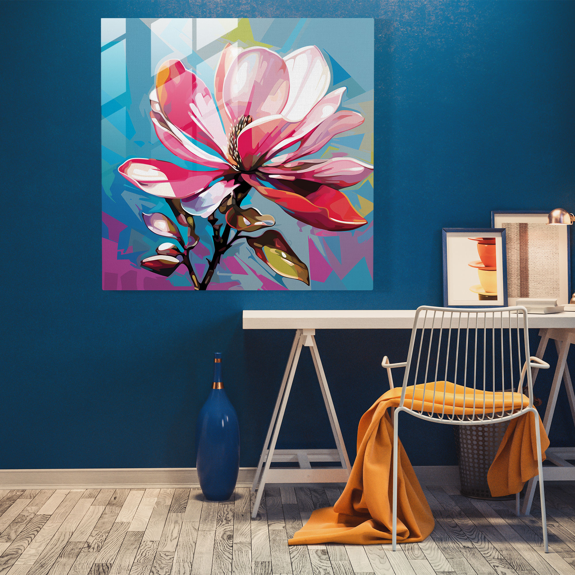 Pop Magnolia Glass Print - Magnolia, Vivid Colors, Bold Graphic Style, Glass Wall Art