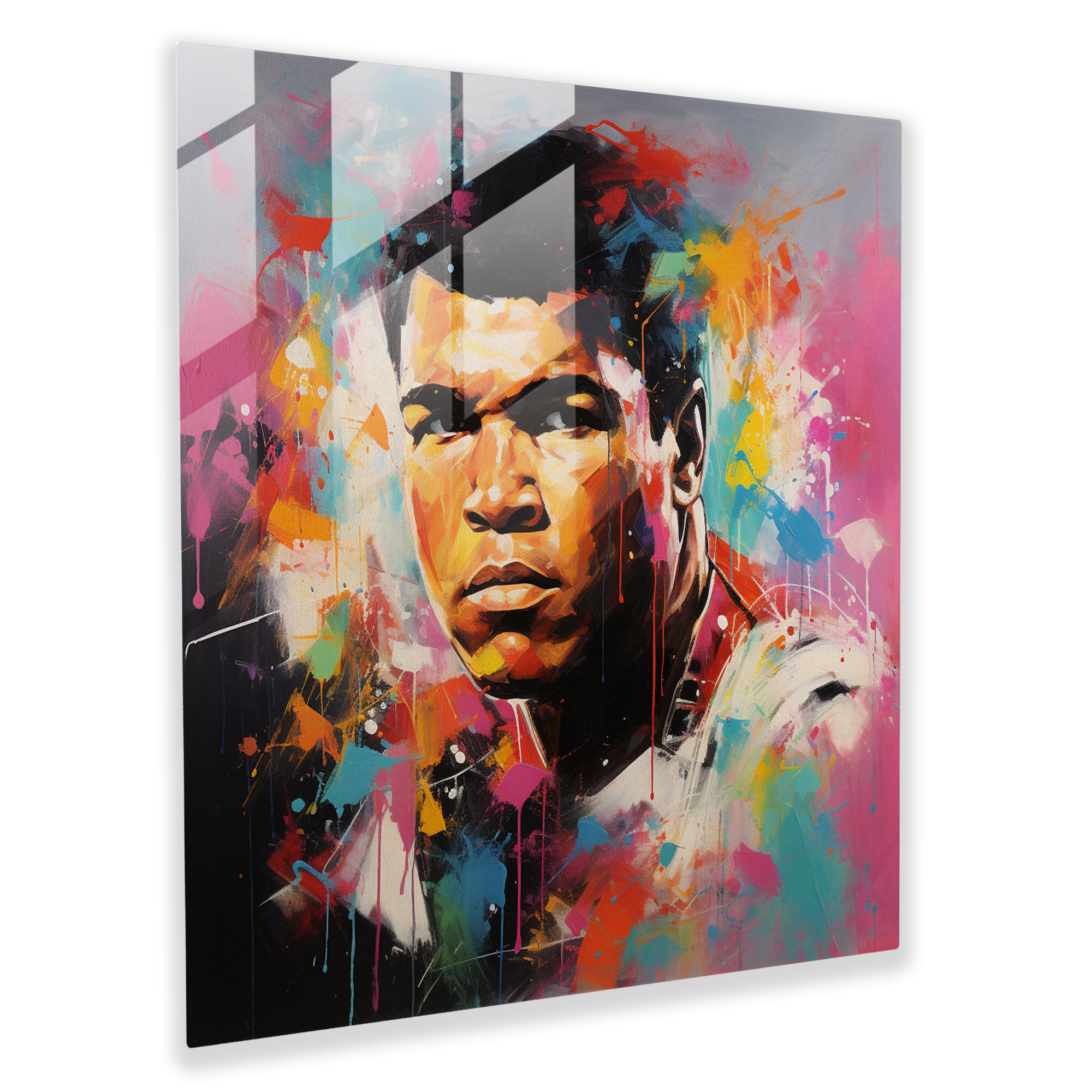 Muhammad Ali Ruhi Cam Tablo - Duvara Asılabilir Muhammed Ali Cesur Fırça Darbeleri
