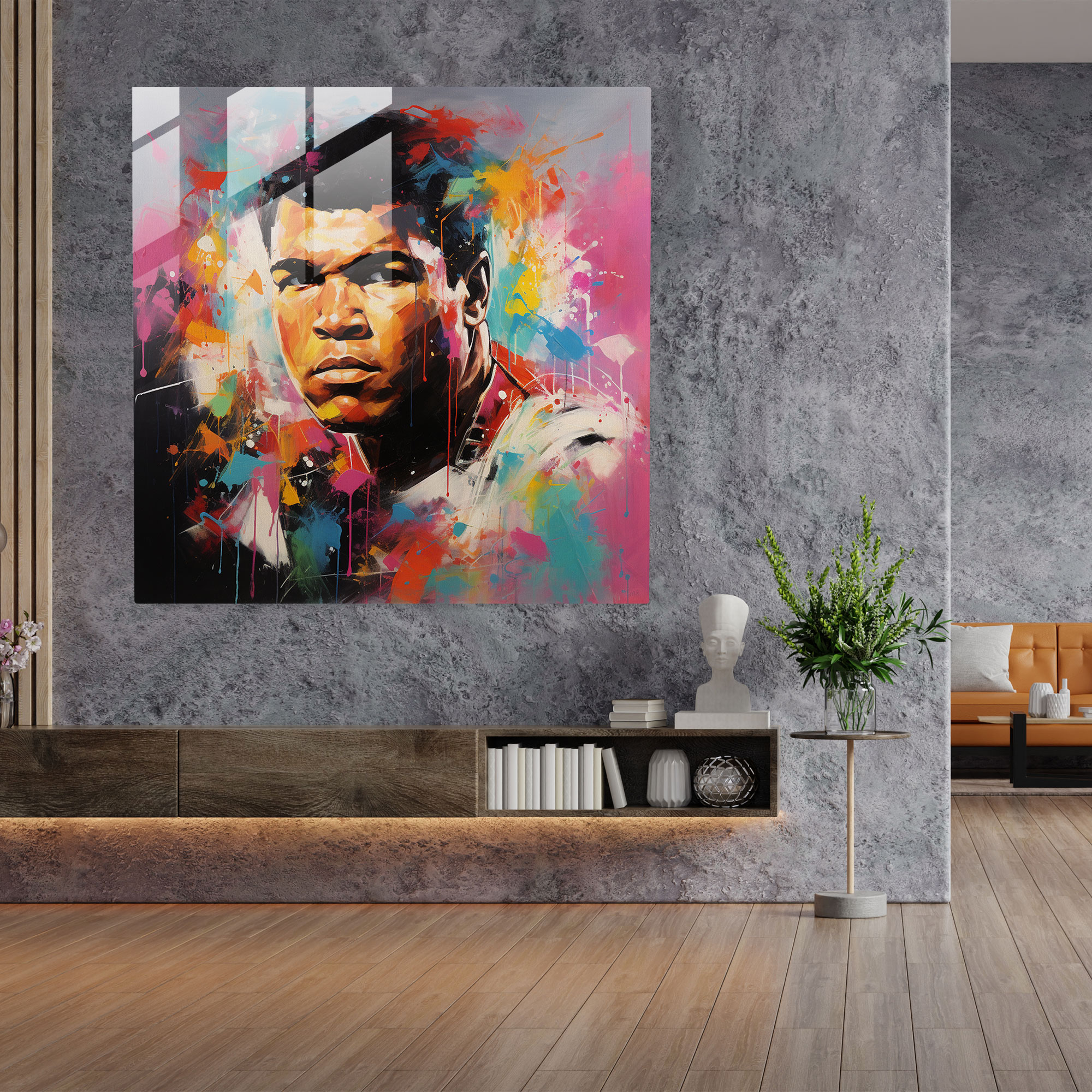 Muhammad Ali Ruhi Cam Tablo - Duvara Asılabilir Muhammed Ali Cesur Fırça Darbeleri