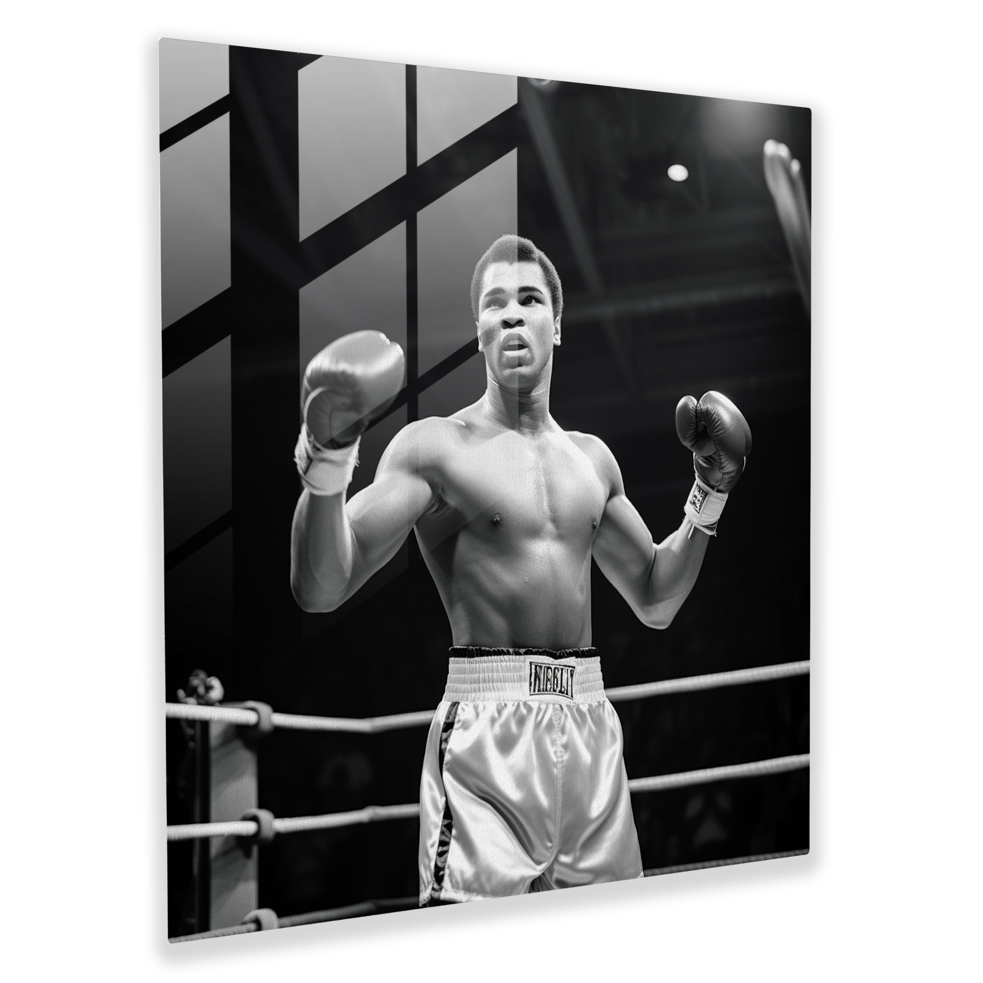 Muhammad Ali Zafer Cam Tablosu - Modern Sanat Duvar Dekorasyonu Zafer Dolu Ruh