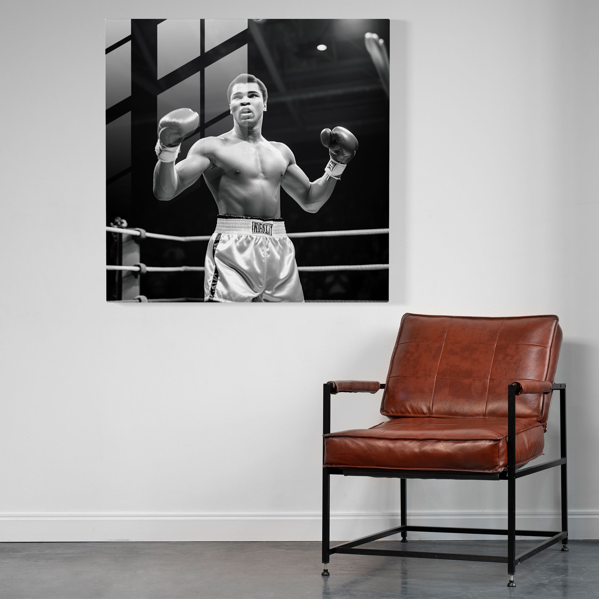 Muhammad Ali Zafer Cam Tablosu - Modern Sanat Duvar Dekorasyonu Zafer Dolu Ruh