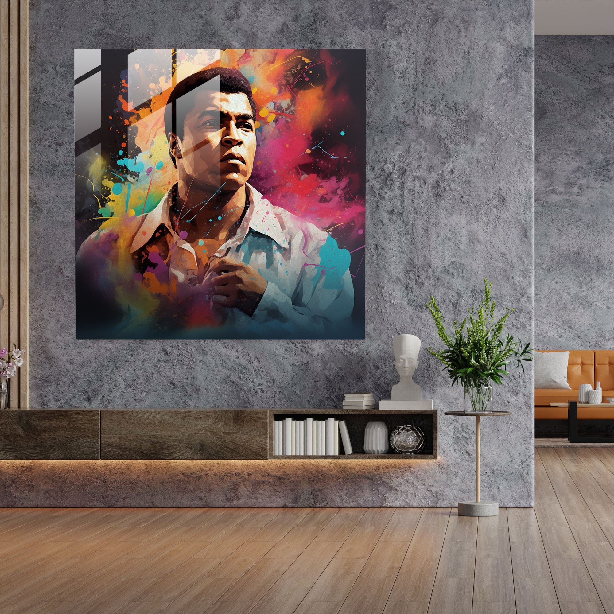 Muhammad Ali Energy Glass Print - Muhammad Ali, Dynamic Composition, Glass Art, Vibrant Colors