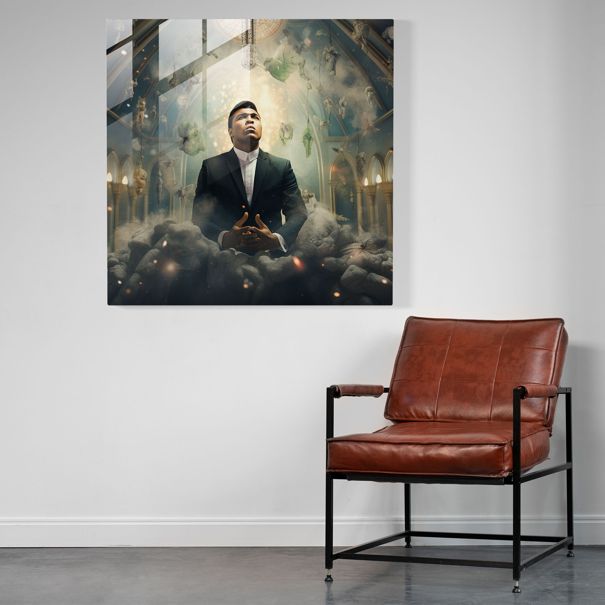 Muhammad Ali Dream Glass Print - Muhammad Ali, Larger-Than-Life Persona, Glass Wall Art, Digital Artwork