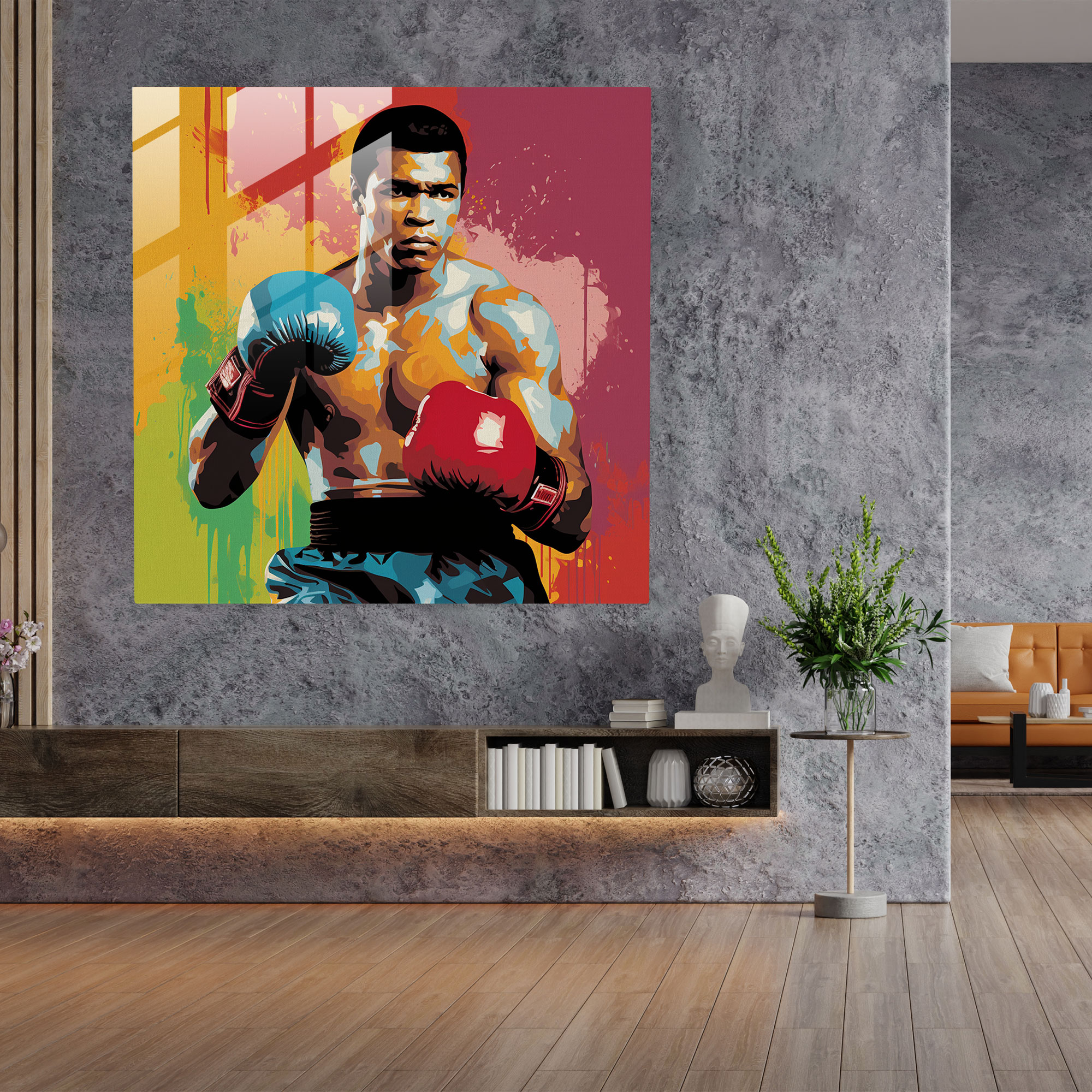 Muhammad Ali Glass Print - Muhammad Ali, Home Decoration, Retro Vibe, Boxing
