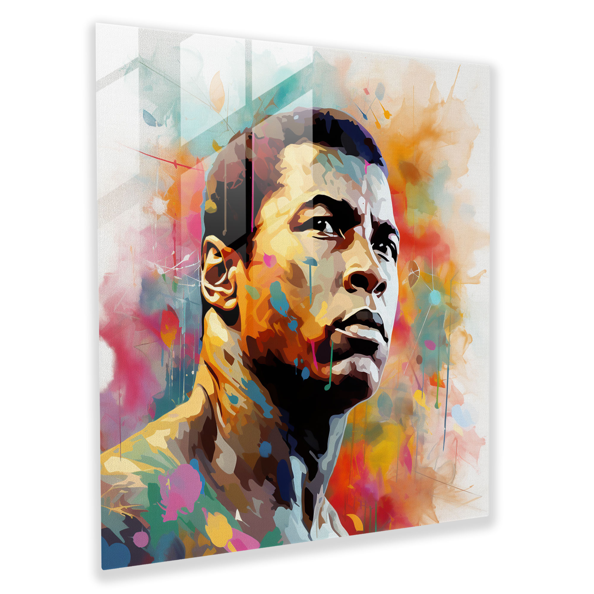 Muhammad Ali Cam Tablo - Muhammad Ali Soyut Desenler Cam Duvar Sanatı