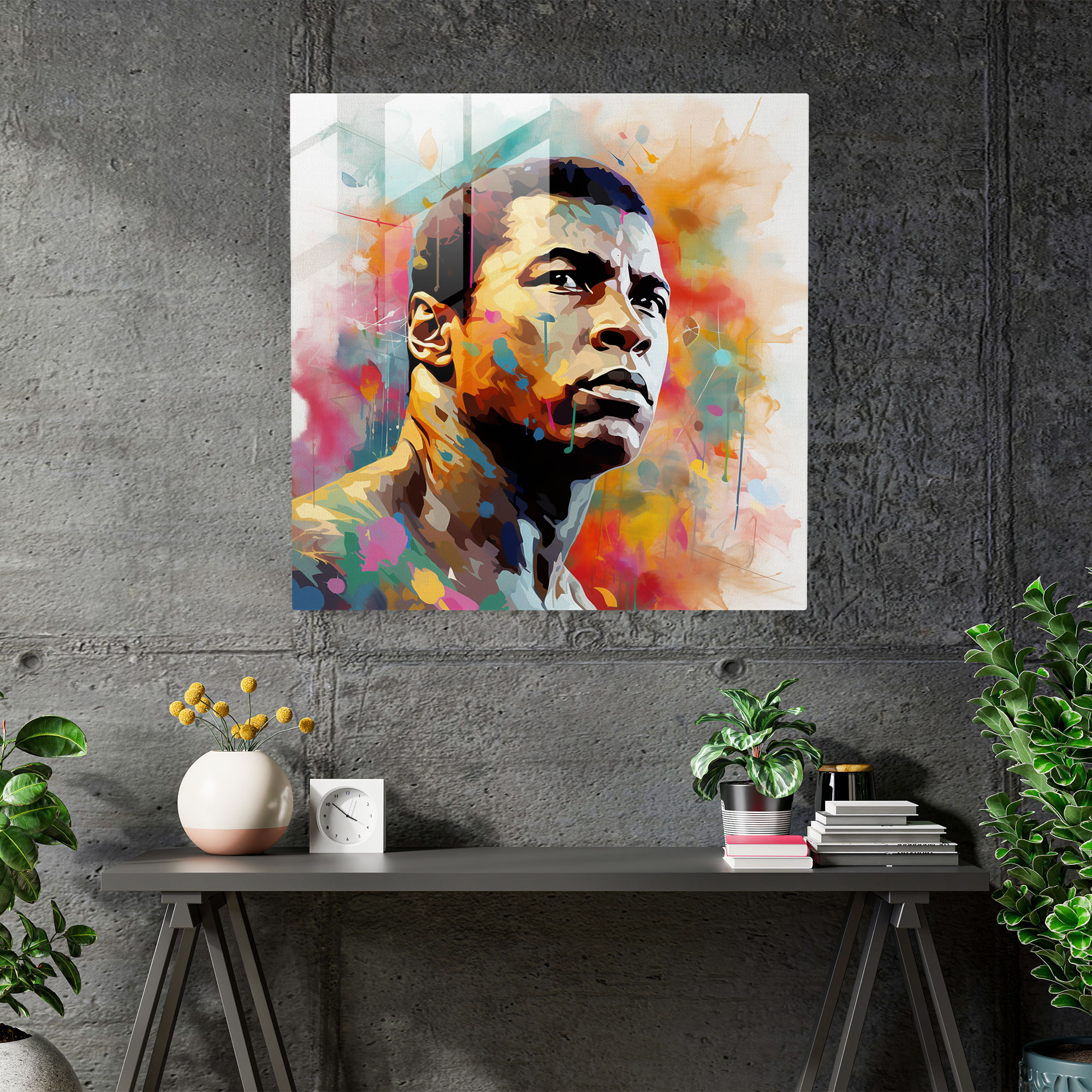 Muhammad Ali Cam Tablo - Muhammad Ali Soyut Desenler Cam Duvar Sanatı