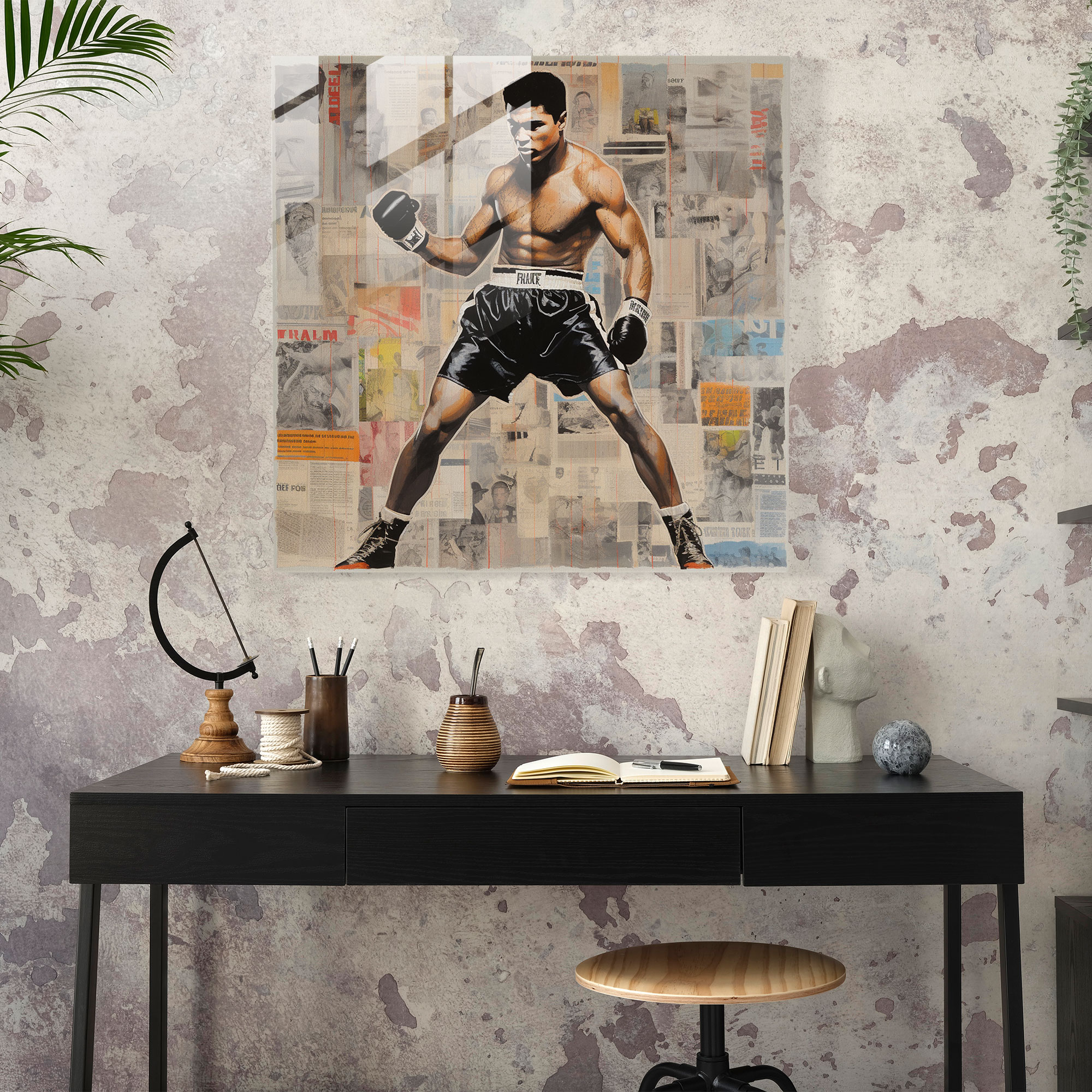 Muhammad Ali Glass Print - Muhammad Ali, Collage Artwork, Boxing, Home Decoration