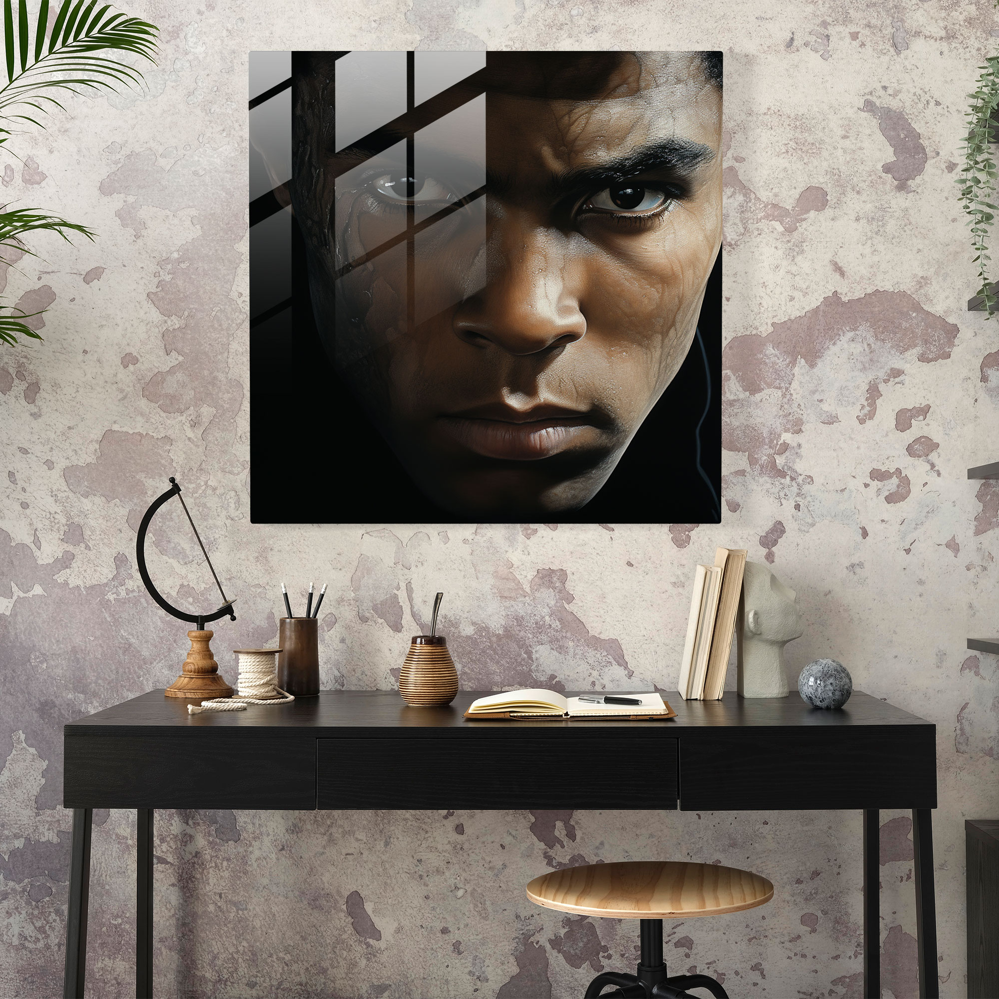 Muhammad Ali Cam Tablo - Fotogerçekçi Muhammad Ali Cam Duvar Sanatı