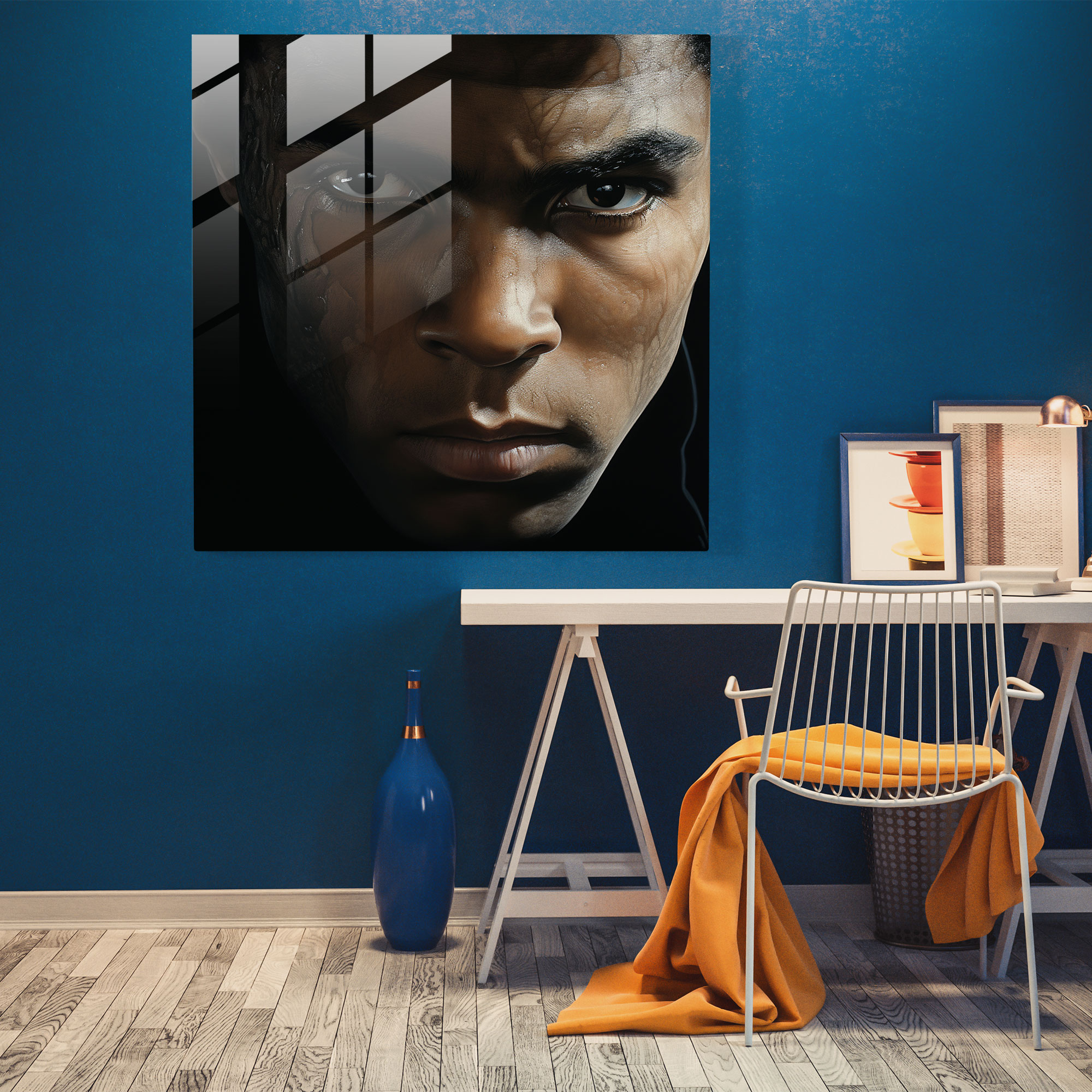 Muhammad Ali Cam Tablo - Fotogerçekçi Muhammad Ali Cam Duvar Sanatı
