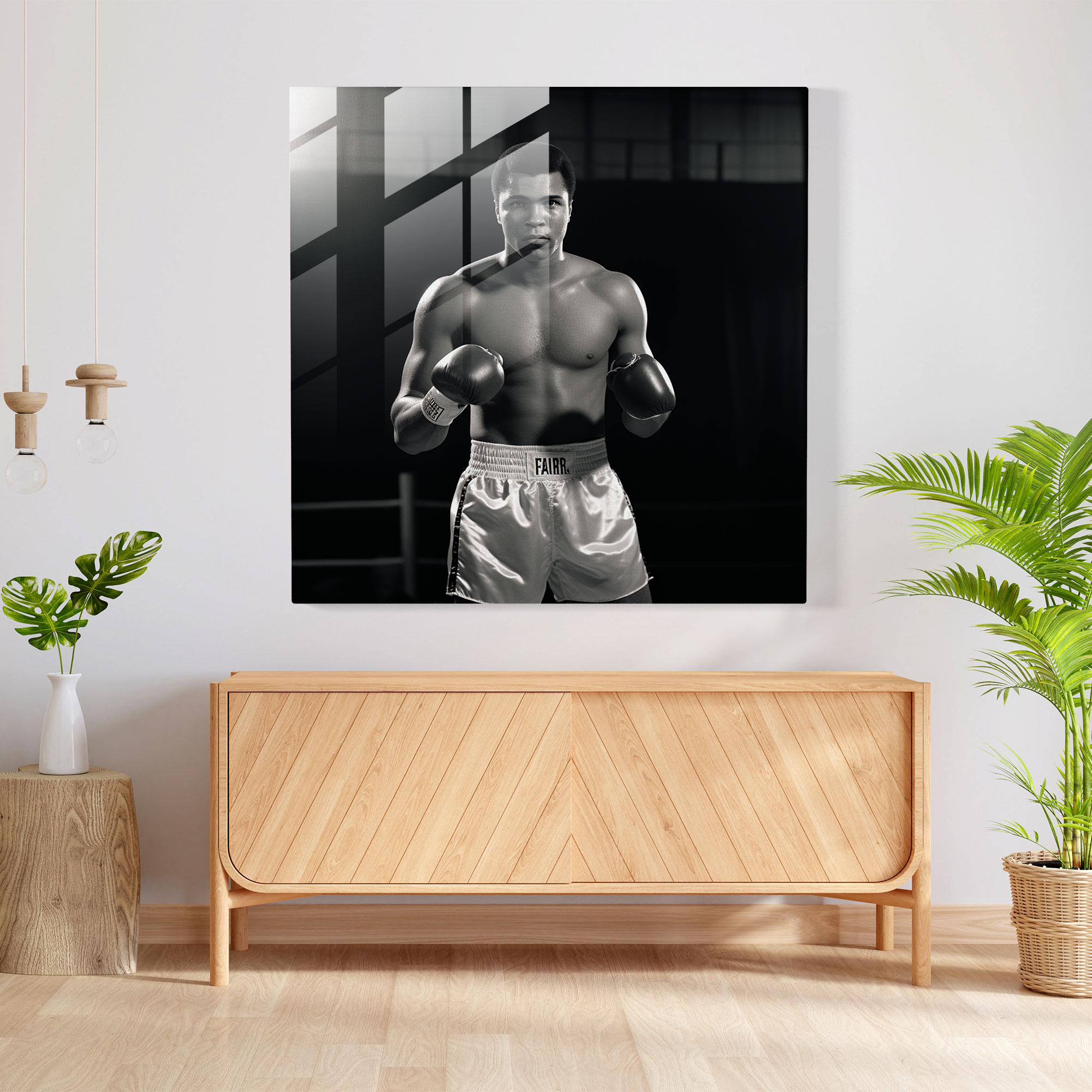 Muhammad Ali İlham Veren Cam Tablo - Duvar Dekorasyonu Siyah ve Beyaz