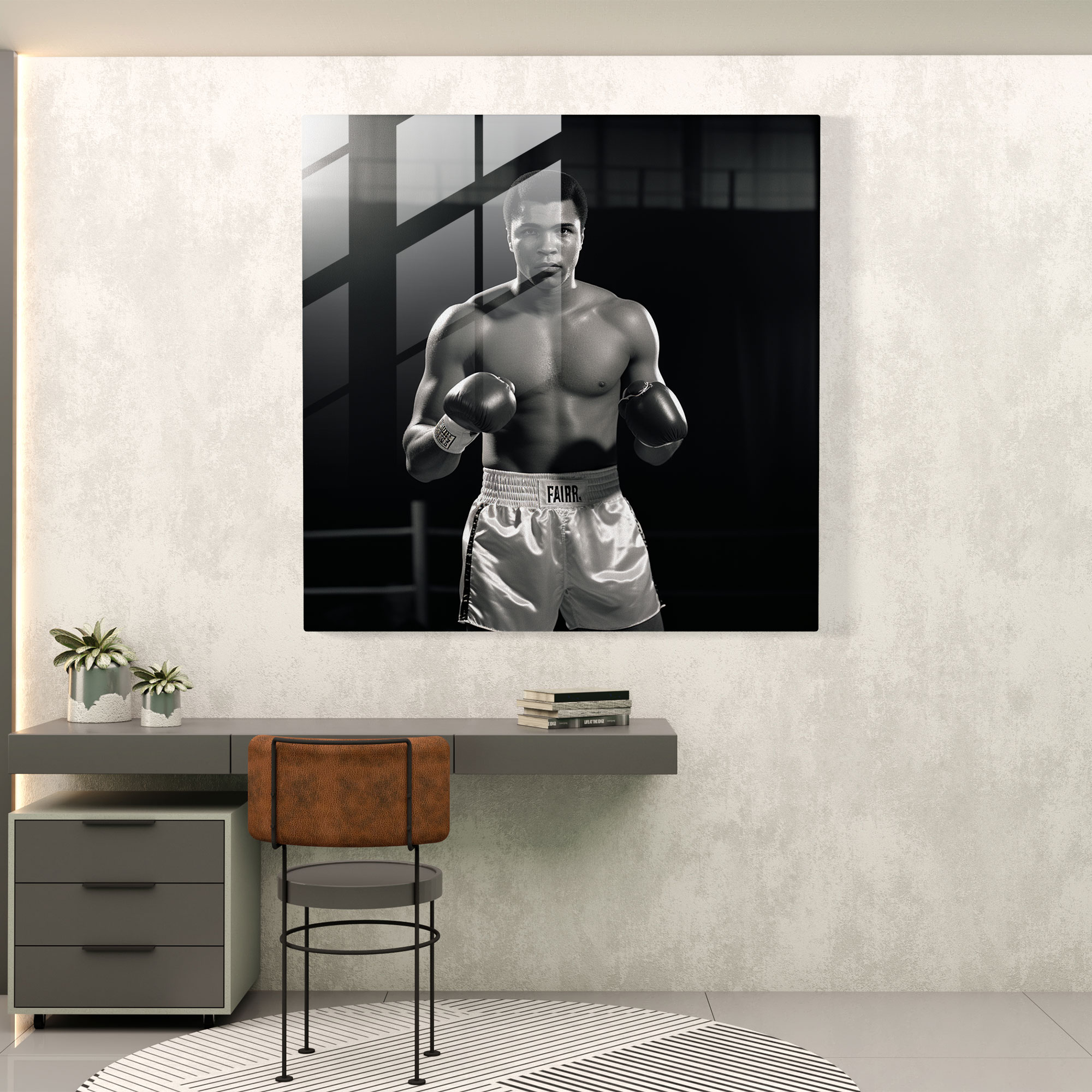 Muhammad Ali İlham Veren Cam Tablo - Duvar Dekorasyonu Siyah ve Beyaz