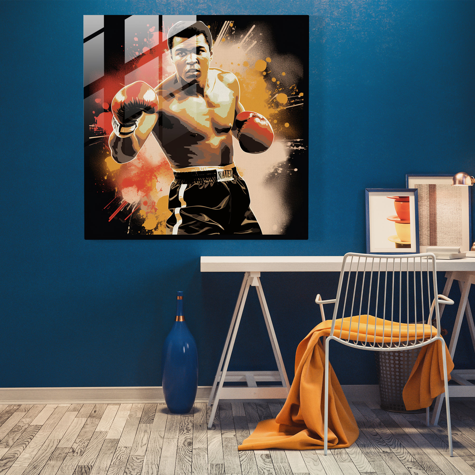 Muhammad Ali Vintage Cam Tablo - Muhammad Ali Eski Poster Tasarım Cam Sanat