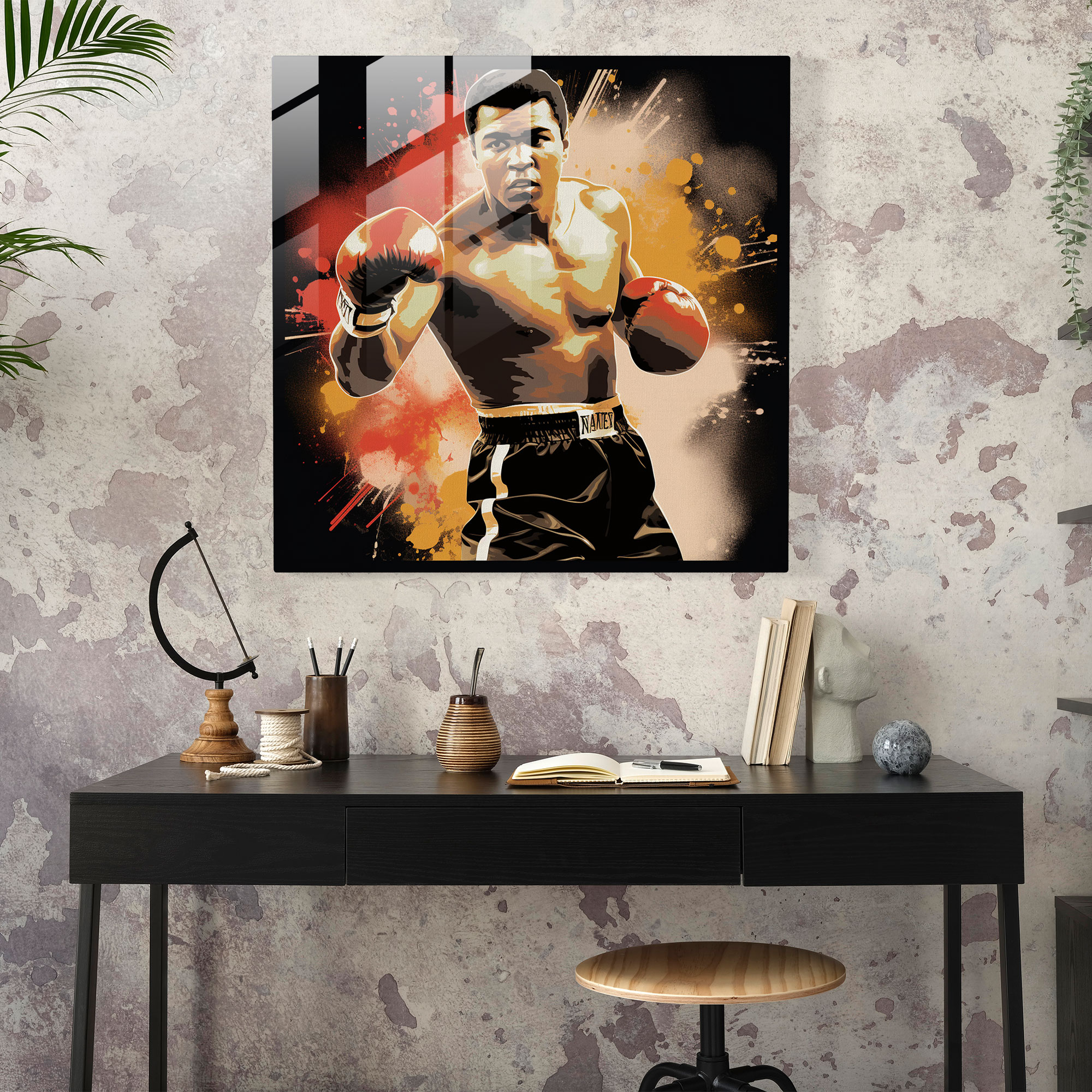 Muhammad Ali Vintage Cam Tablo - Muhammad Ali Eski Poster Tasarım Cam Sanat