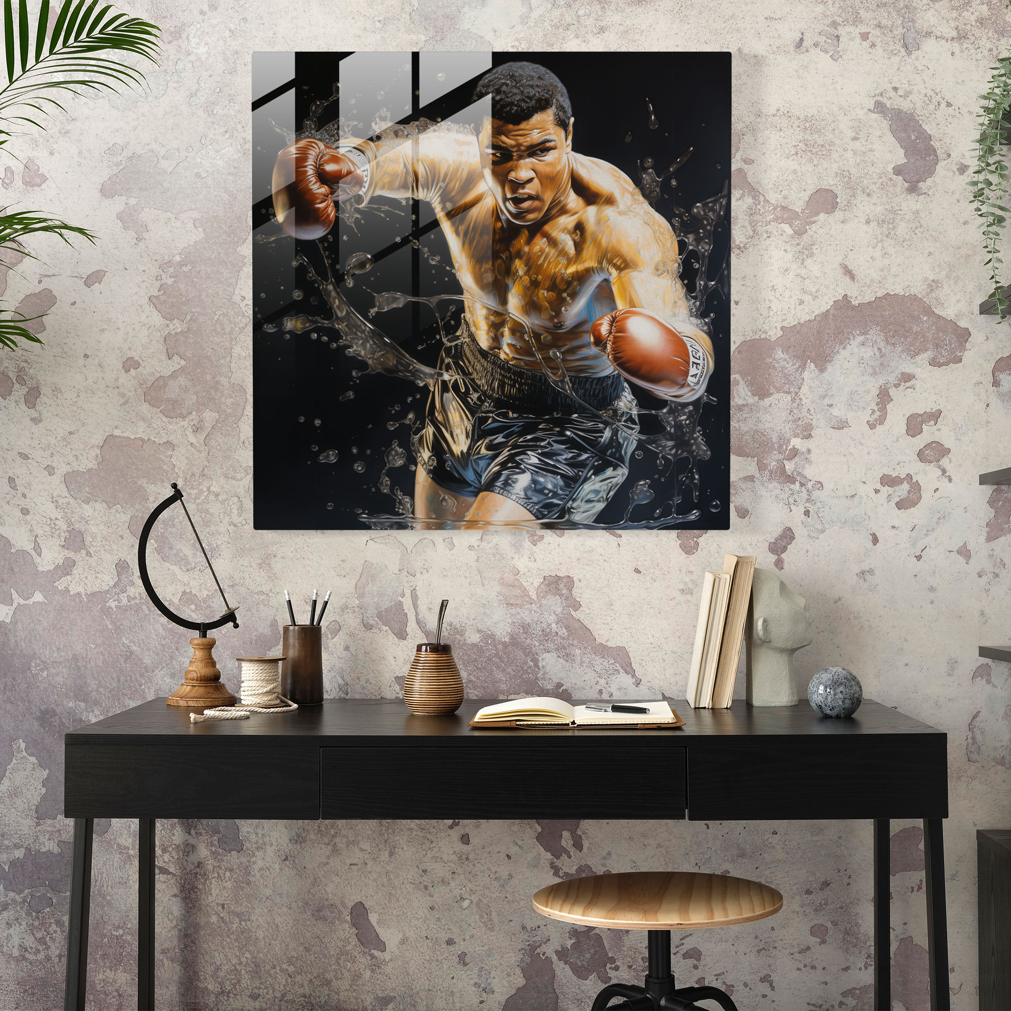 Muhammad Ali Gerçekçi Cam Tablo - Modern Sanat Duvar Sanatı