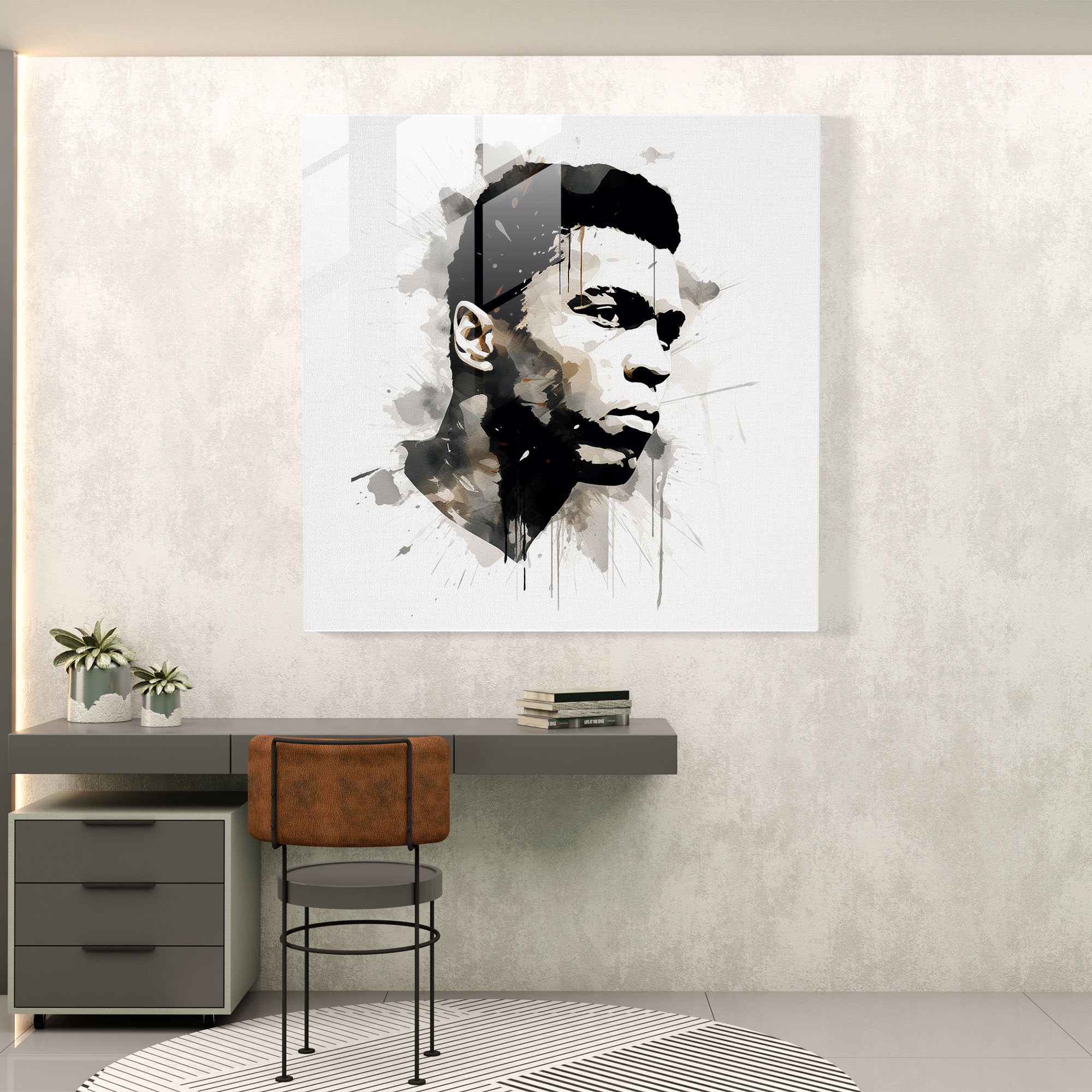 Muhammad Ali Minimalist Cam Tablo - Ev Dekorasyonu Çizim