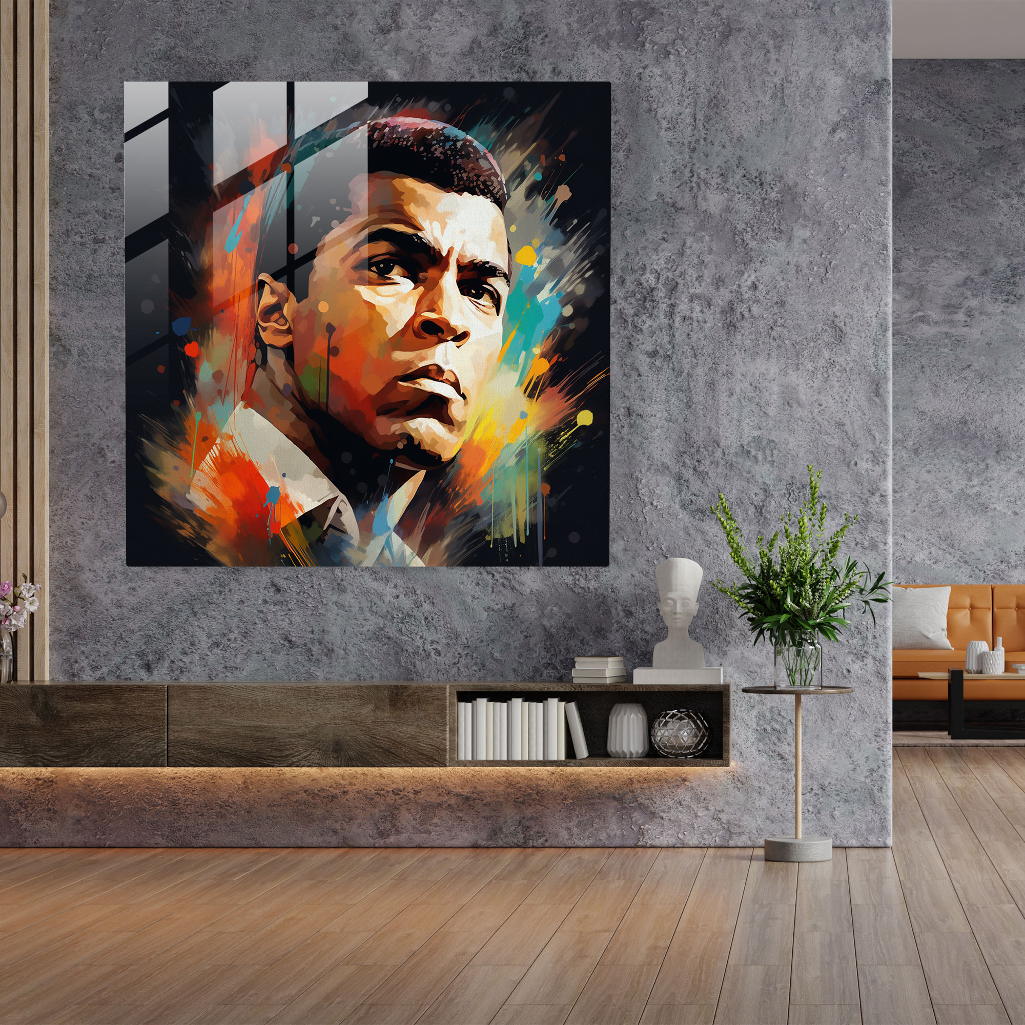 Muhammad Ali Digital Art Glass Print - Muhammad Ali, Muhammad Ali, Charismatic, Wall Decoration