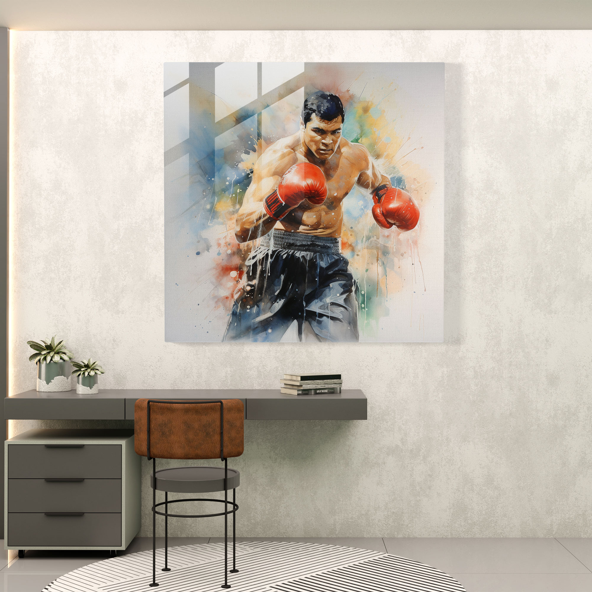 Muhammad Ali Suluboya Cam Tablo - Muhammad Ali Cam Tablo Cam Duvar Sanatı