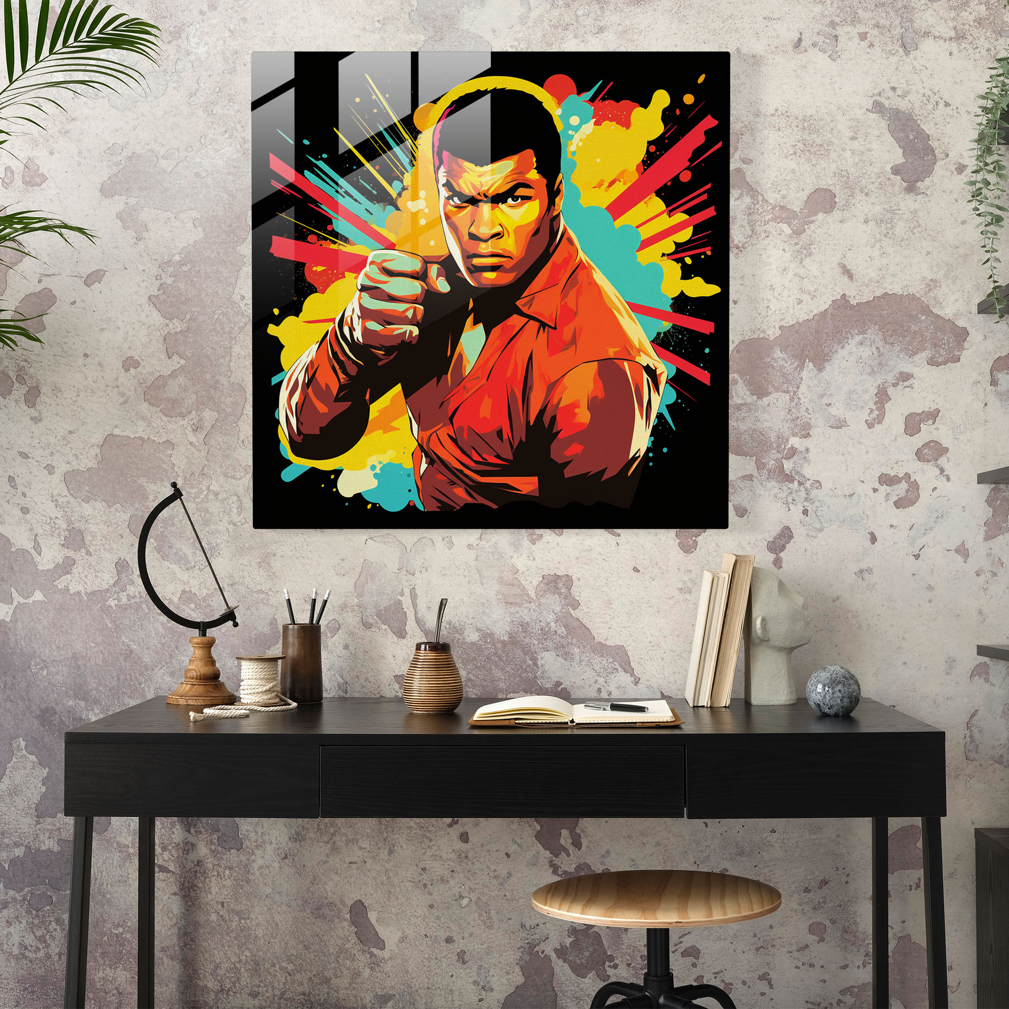Muhammad Ali Pop Art Cam Tablo - Muhammed Ali Cam Tablo Duvar Dekorasyonu