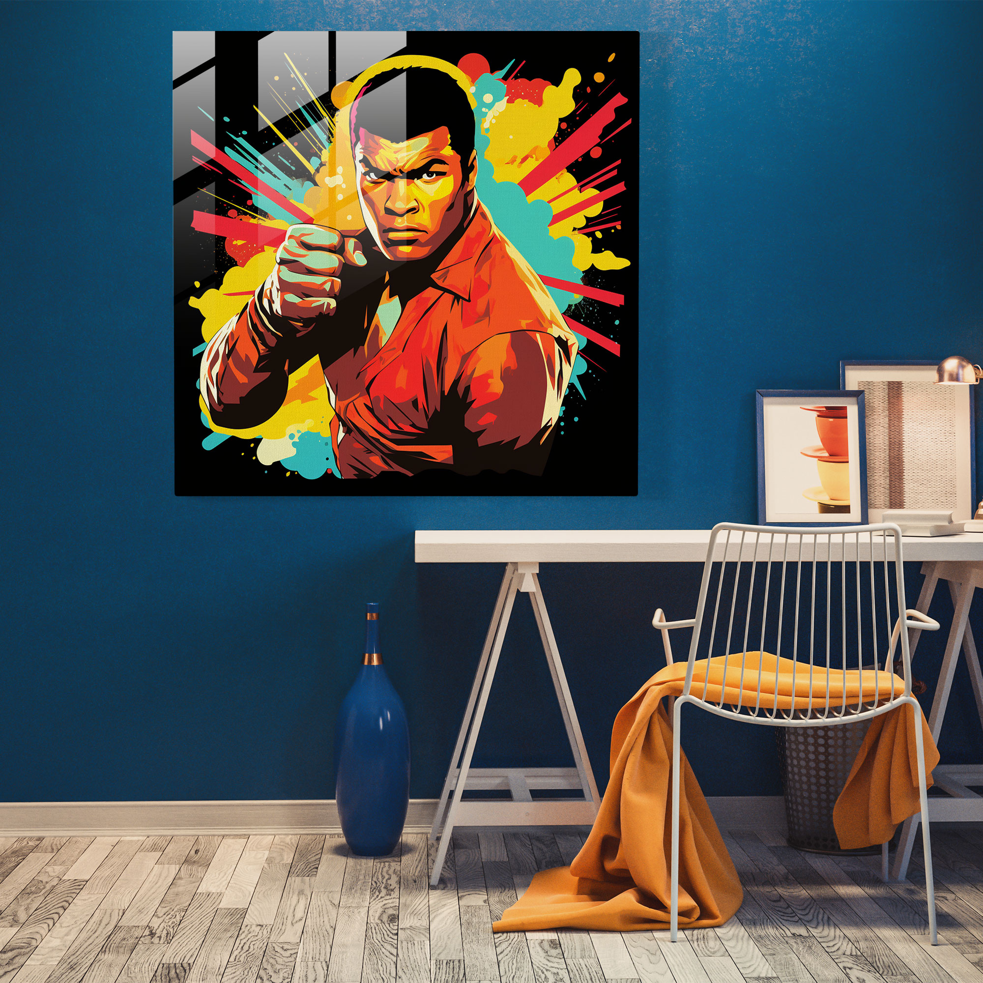 Muhammad Ali Pop Art Cam Tablo - Muhammed Ali Cam Tablo Duvar Dekorasyonu