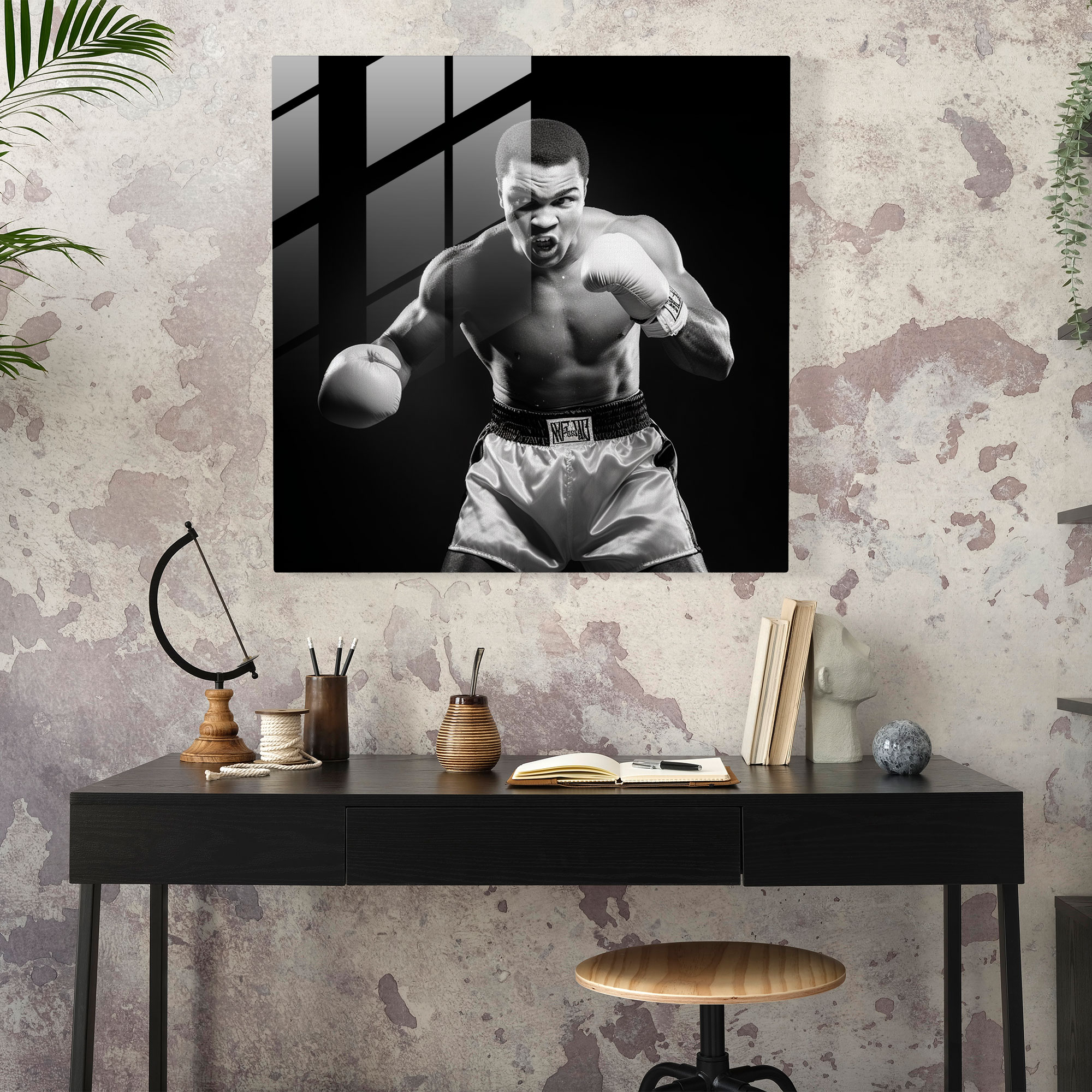 Intense Muhammad Ali Glass Print - Muhammad Ali, Glass Wall Art, Modern Art, Home Decoration