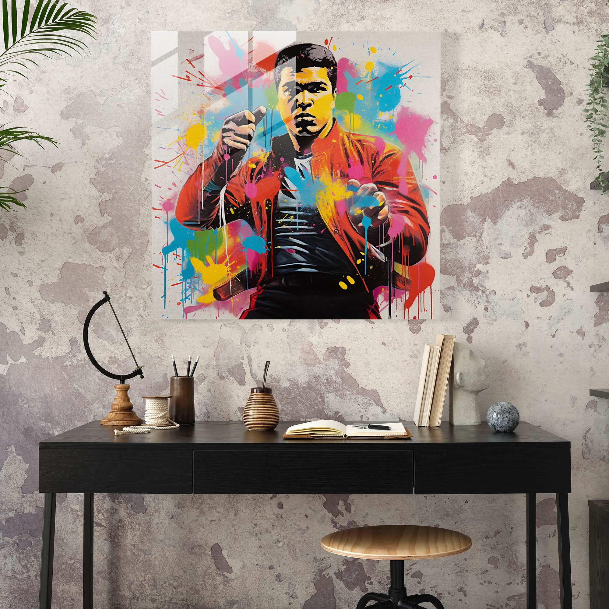 Impactful Muhammad Ali Glass Print - Muhammad Ali, Muhammad Ali, Glass Wall Art, Graffiti