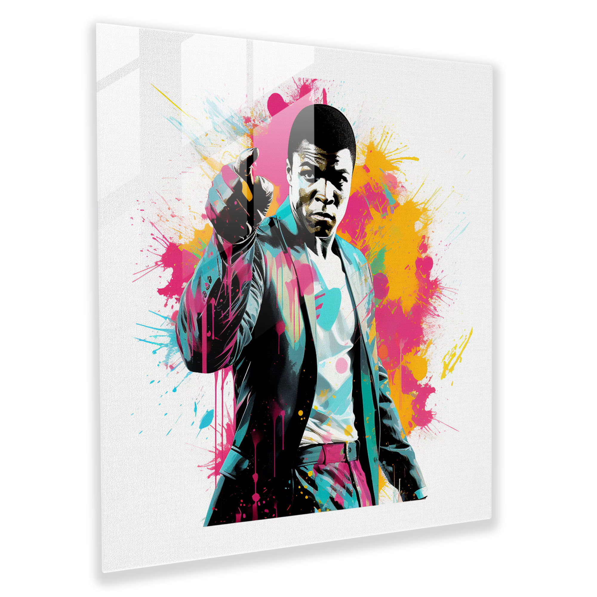 Muhammad Ali Modern Sanat Cam Tablo - Muhammed Ali Cam Sanatı Duvar Süsü Cam Tablo