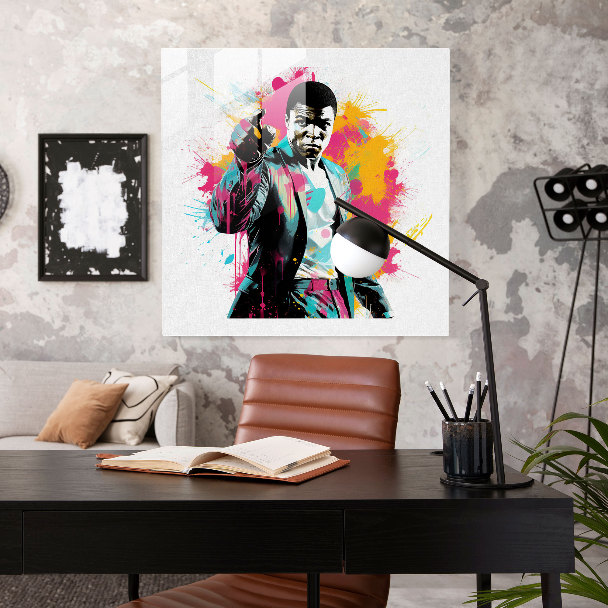 Muhammad Ali Modern Sanat Cam Tablo - Muhammed Ali Cam Sanatı Duvar Süsü Cam Tablo