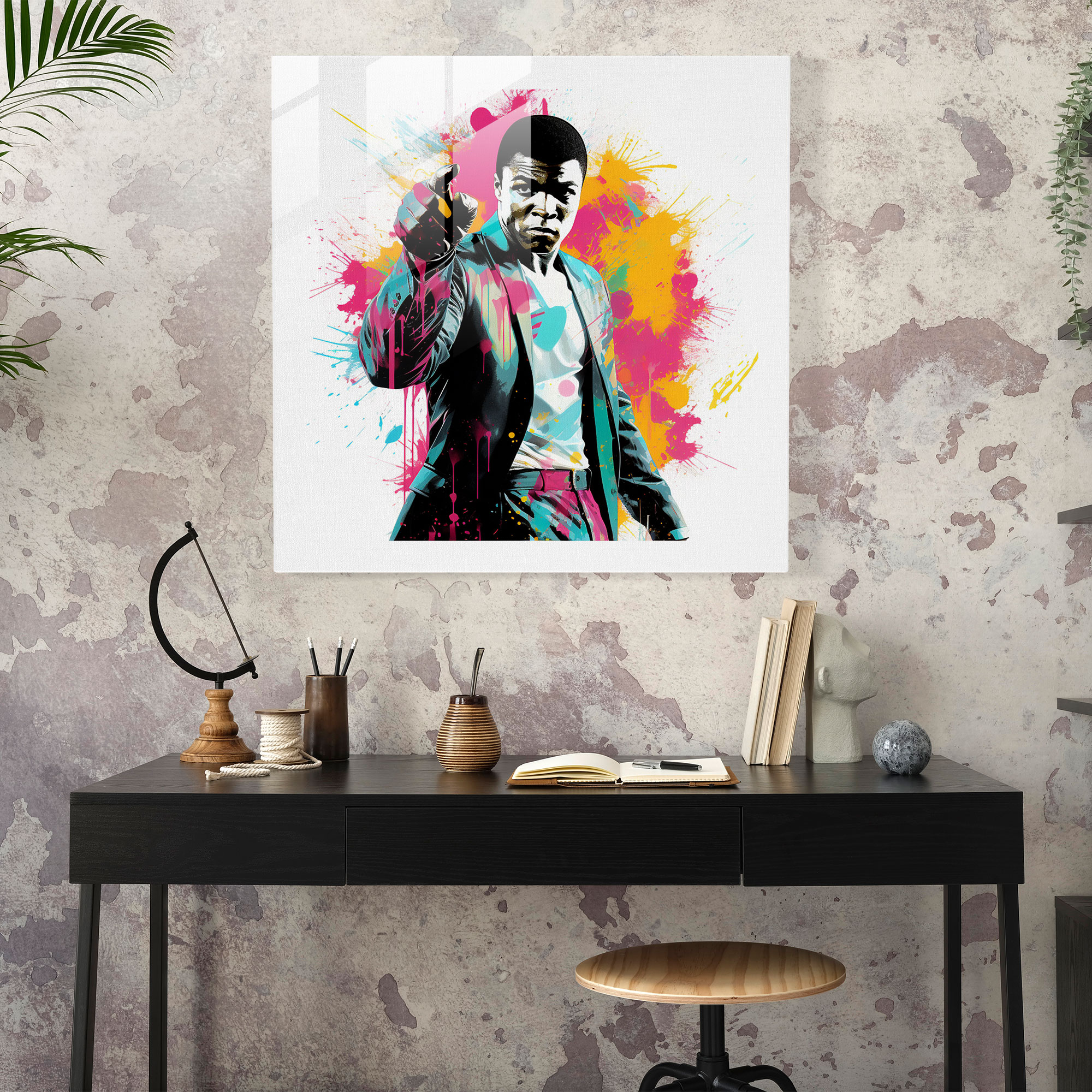 Muhammad Ali Modern Sanat Cam Tablo - Muhammed Ali Cam Sanatı Duvar Süsü Cam Tablo