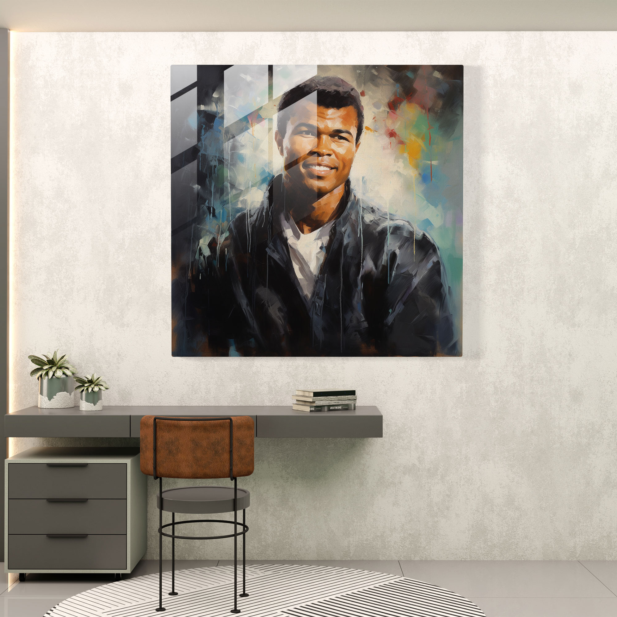 Muhammad Ali Expressive Oil Painting Glass Print - Muhammad Ali, Home Decoration, Glass Wall Art, Muhammad Ali