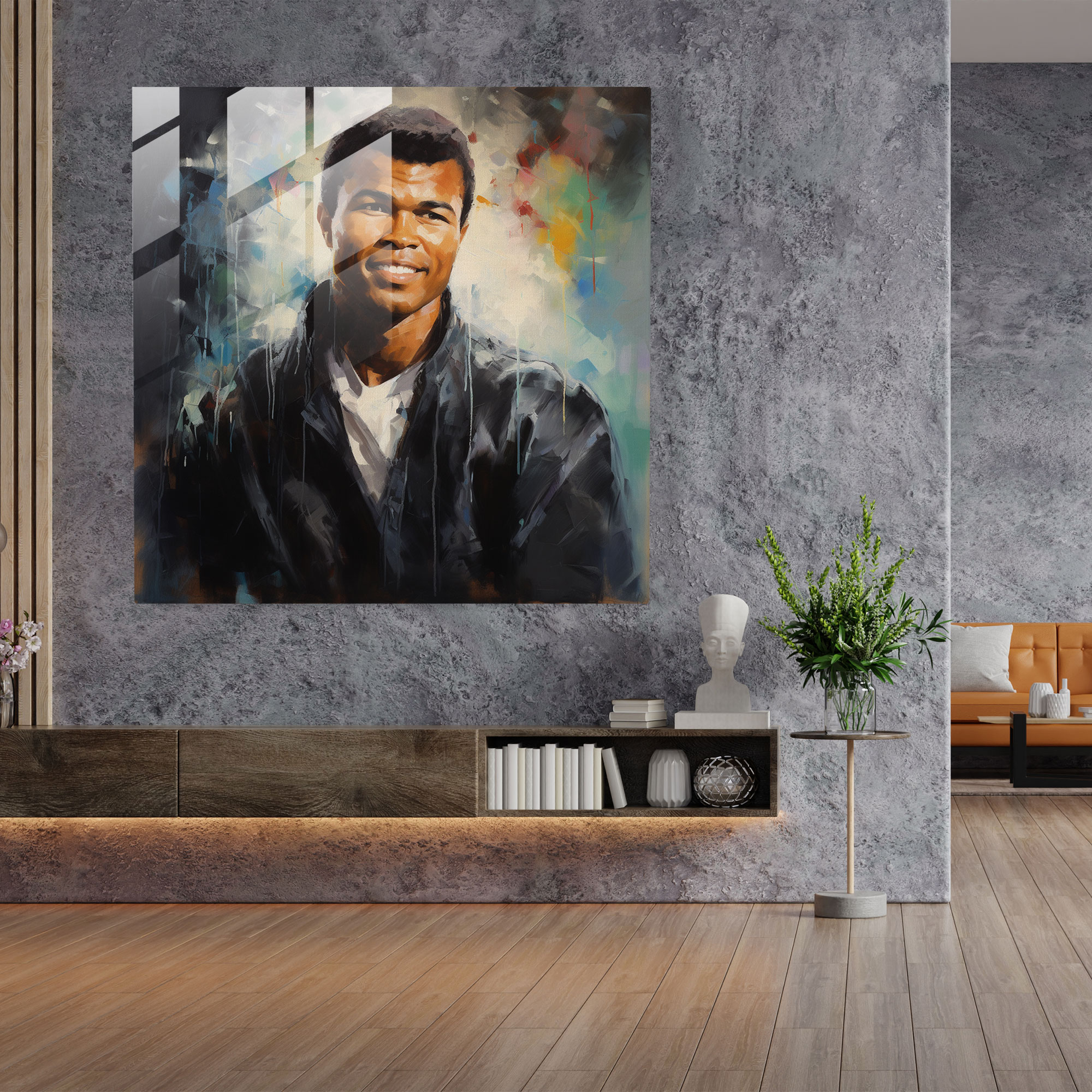 Muhammad Ali Expressive Oil Painting Glass Print - Muhammad Ali, Home Decoration, Glass Wall Art, Muhammad Ali