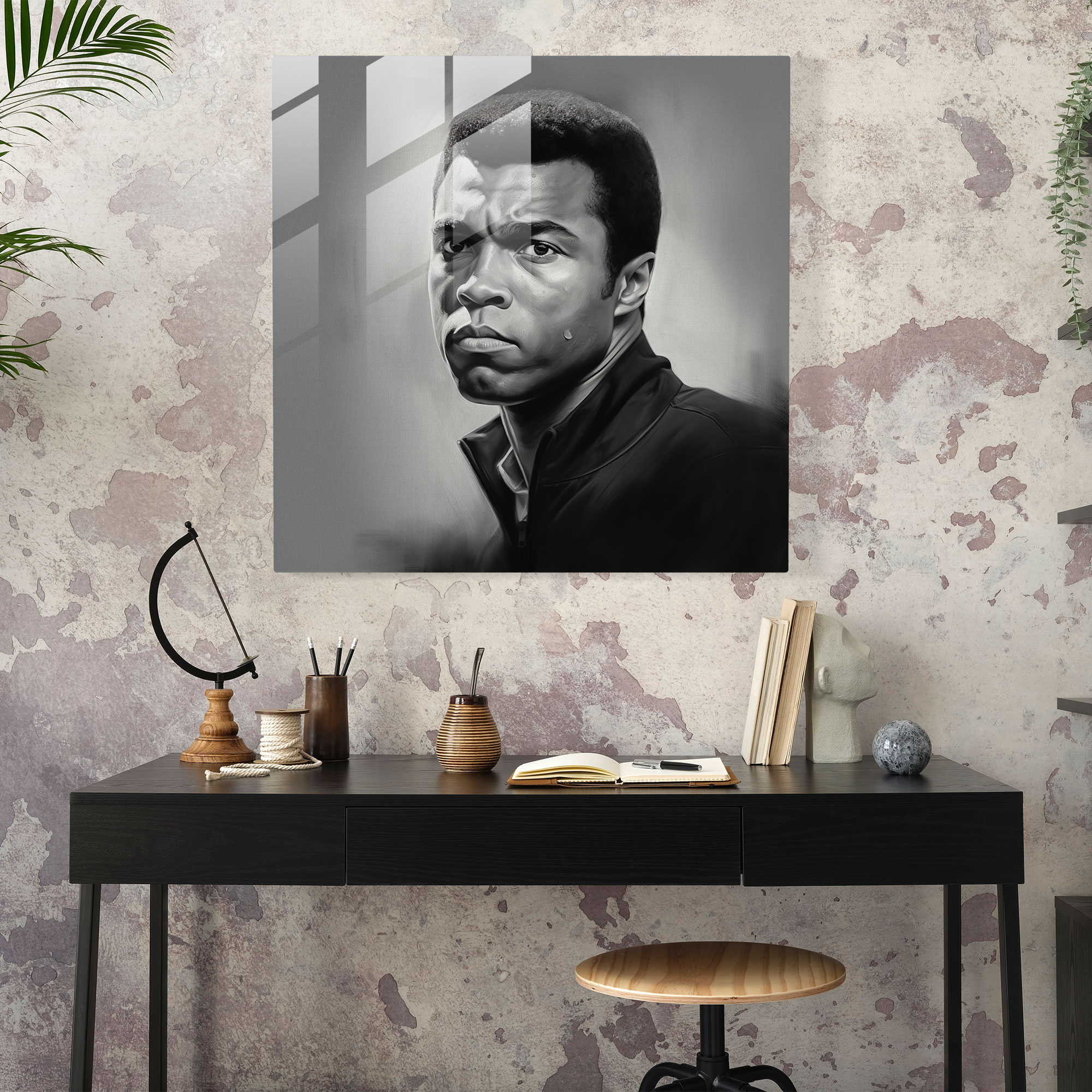 Muhammad Ali Gerçekçi Portre Cam Tablo - Muhammed Ali Cam Tablo Cam Sanatı Ev Dekorasyonu