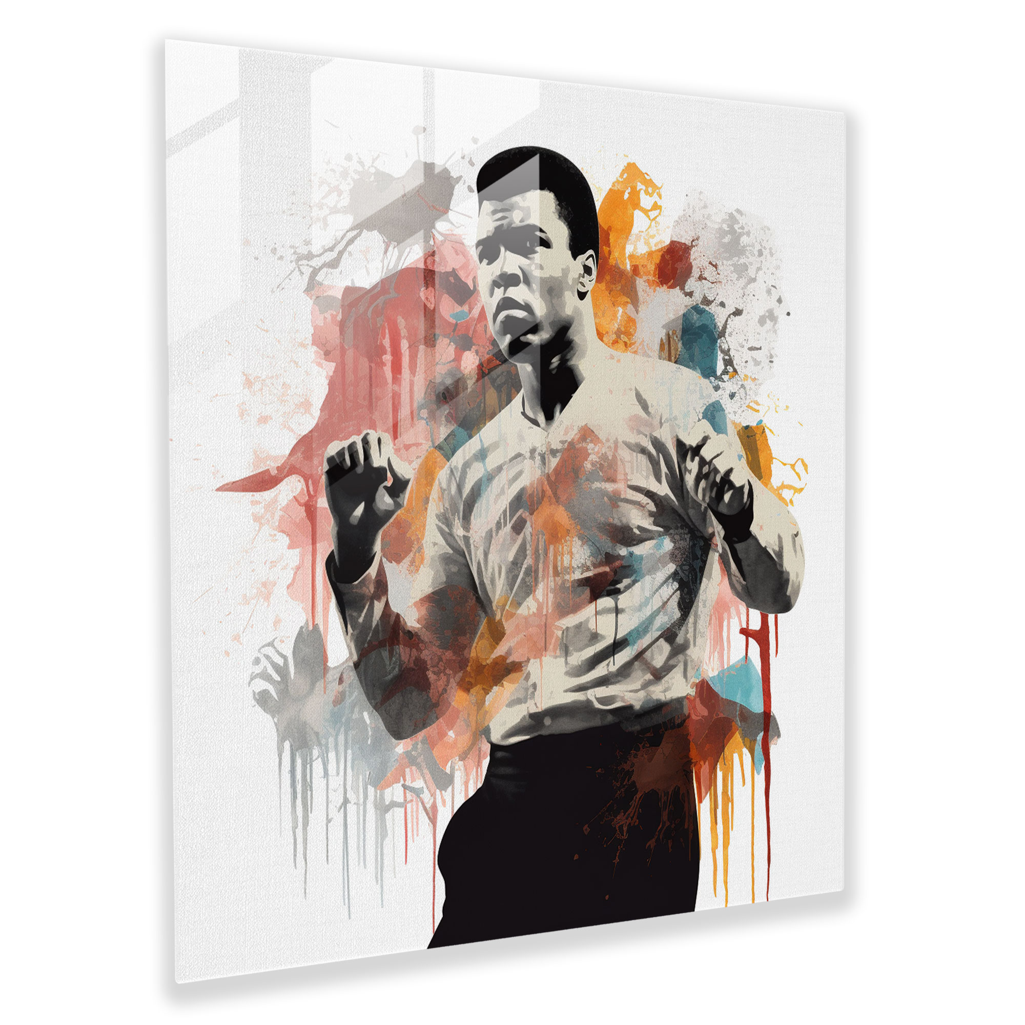 Muhammad Ali Kolaj Tarzı Cam Tablo - Ev Dekorasyonu Duvar Sanatı