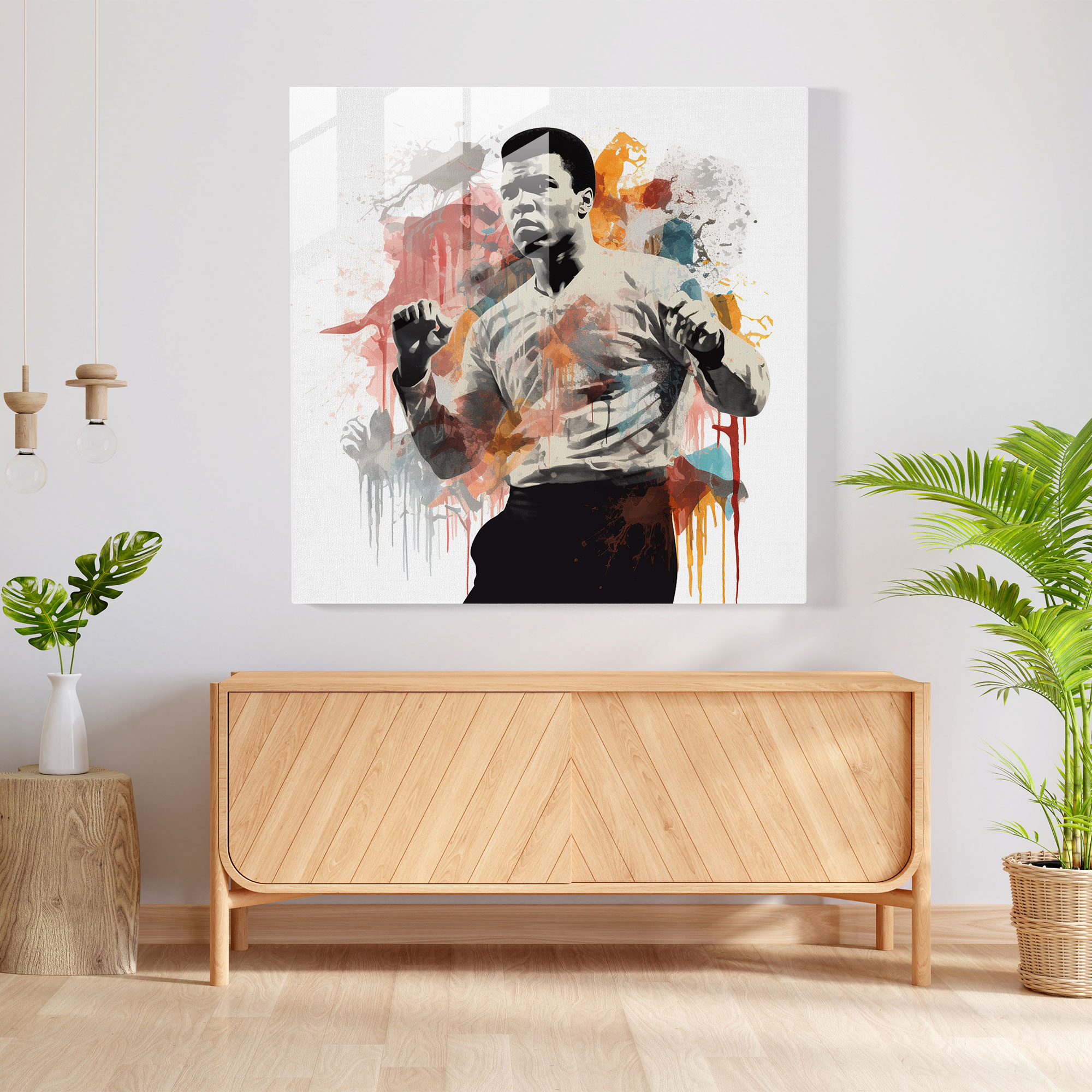 Muhammad Ali Kolaj Tarzı Cam Tablo - Ev Dekorasyonu Duvar Sanatı