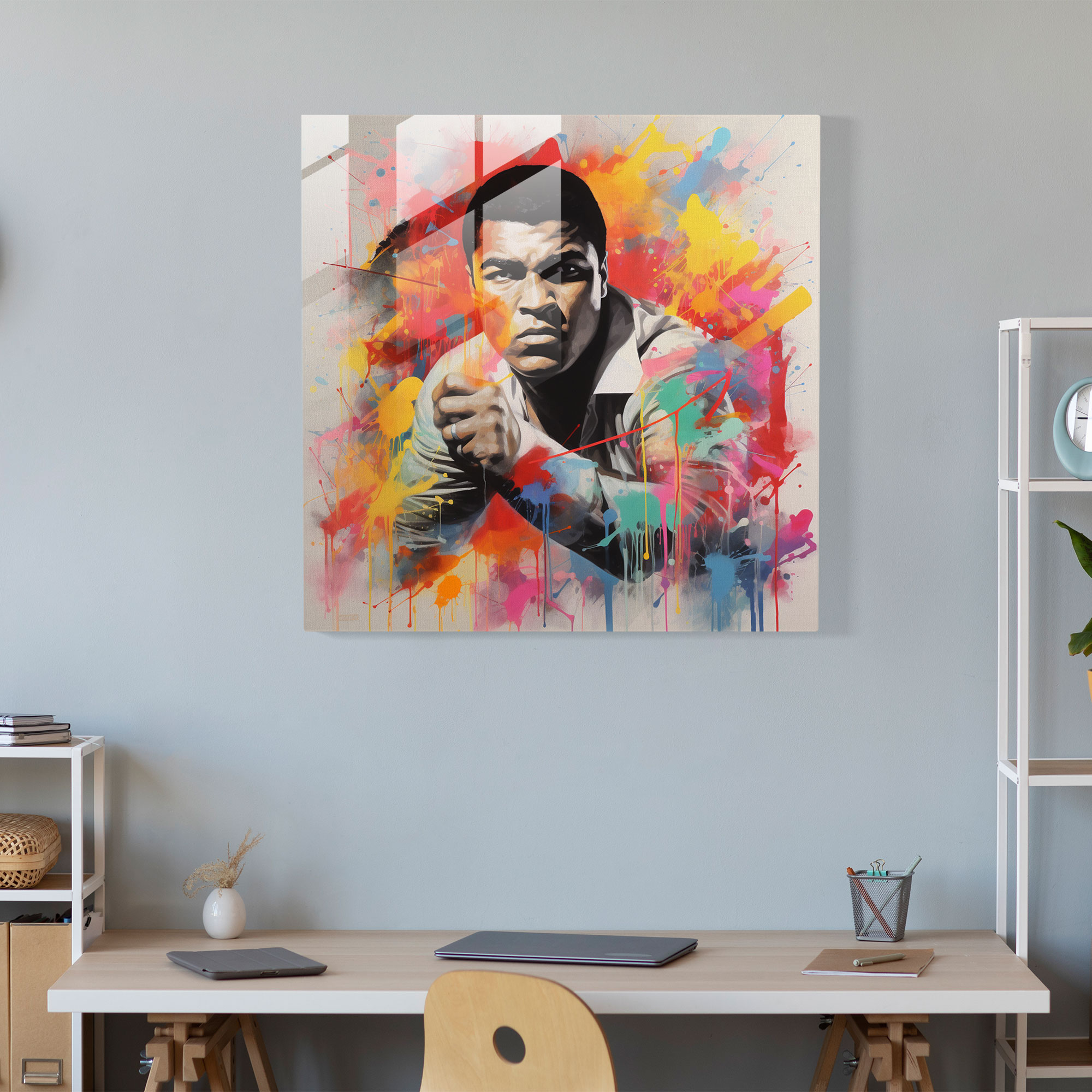 Muhammad Ali Graffiti Temalı Cam Tablo - Duvar Dekorasyonu Modern Sanat