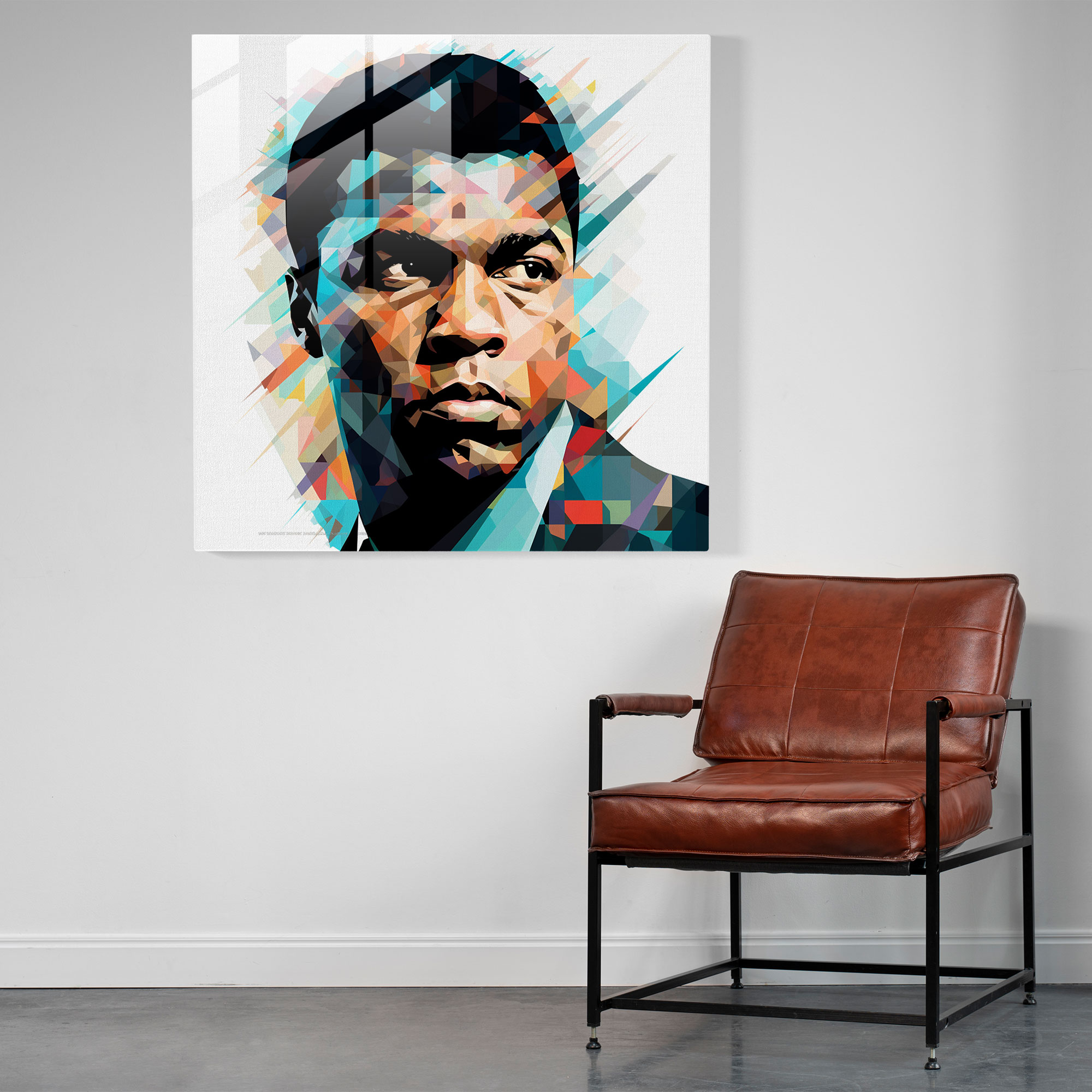 Muhammad Ali Geometrik Desen Cam Tablo - Ev Dekorasyonu İçin Muhammad Ali Cam Duvar Sanatı