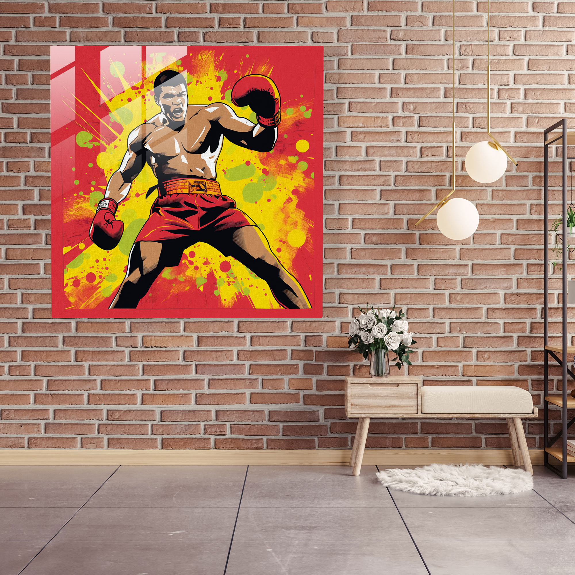 Muhammad Ali Cam Tablo - Pop Art Duvar Dekorasyonu Modern Sanat